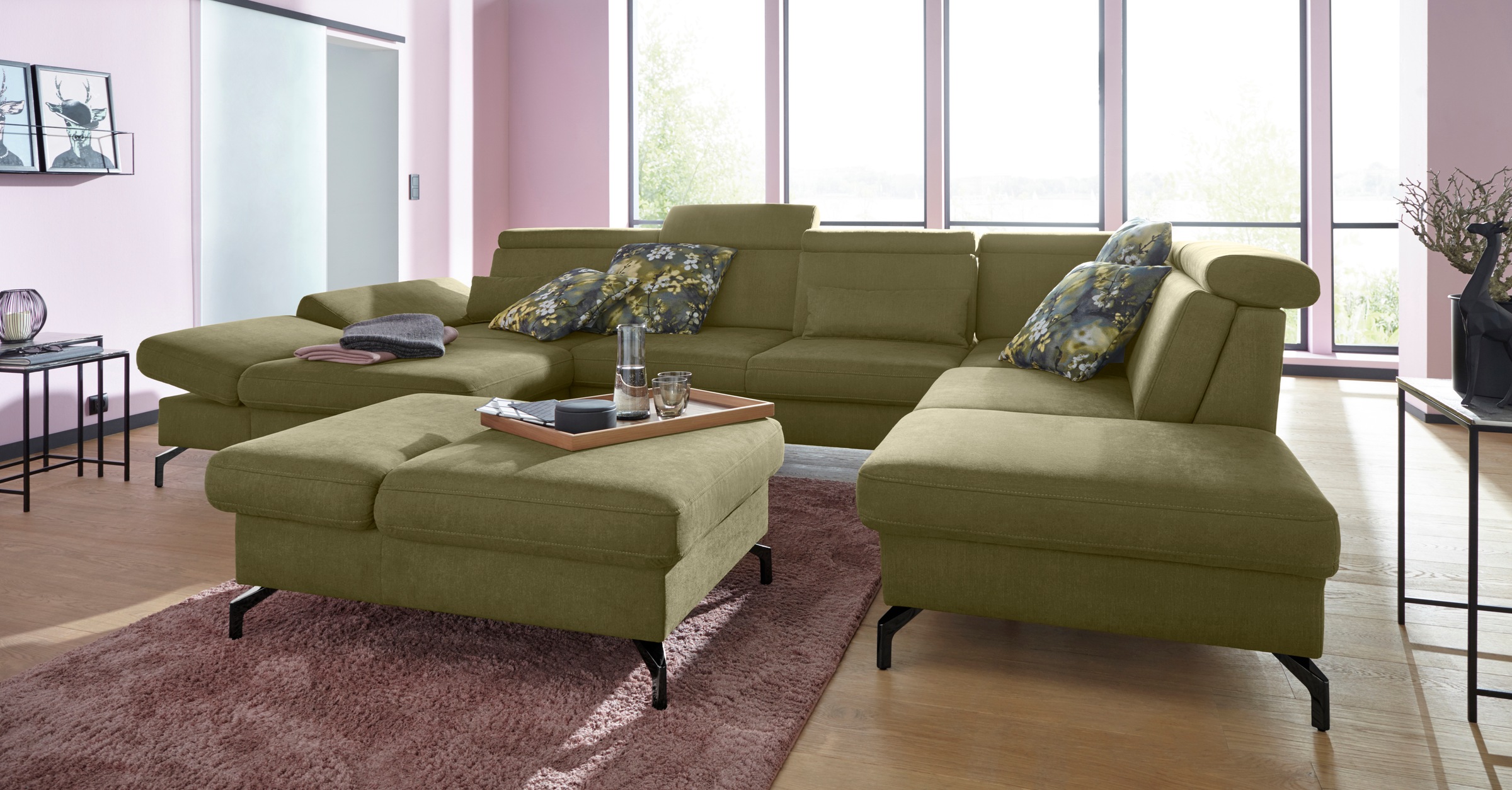 sit&more Wohnlandschaft »Brisbane U-Form«, Fußhöhe 12 cm, inklusive Sitztiefen-, Armteil- und Kopfteilverstellung