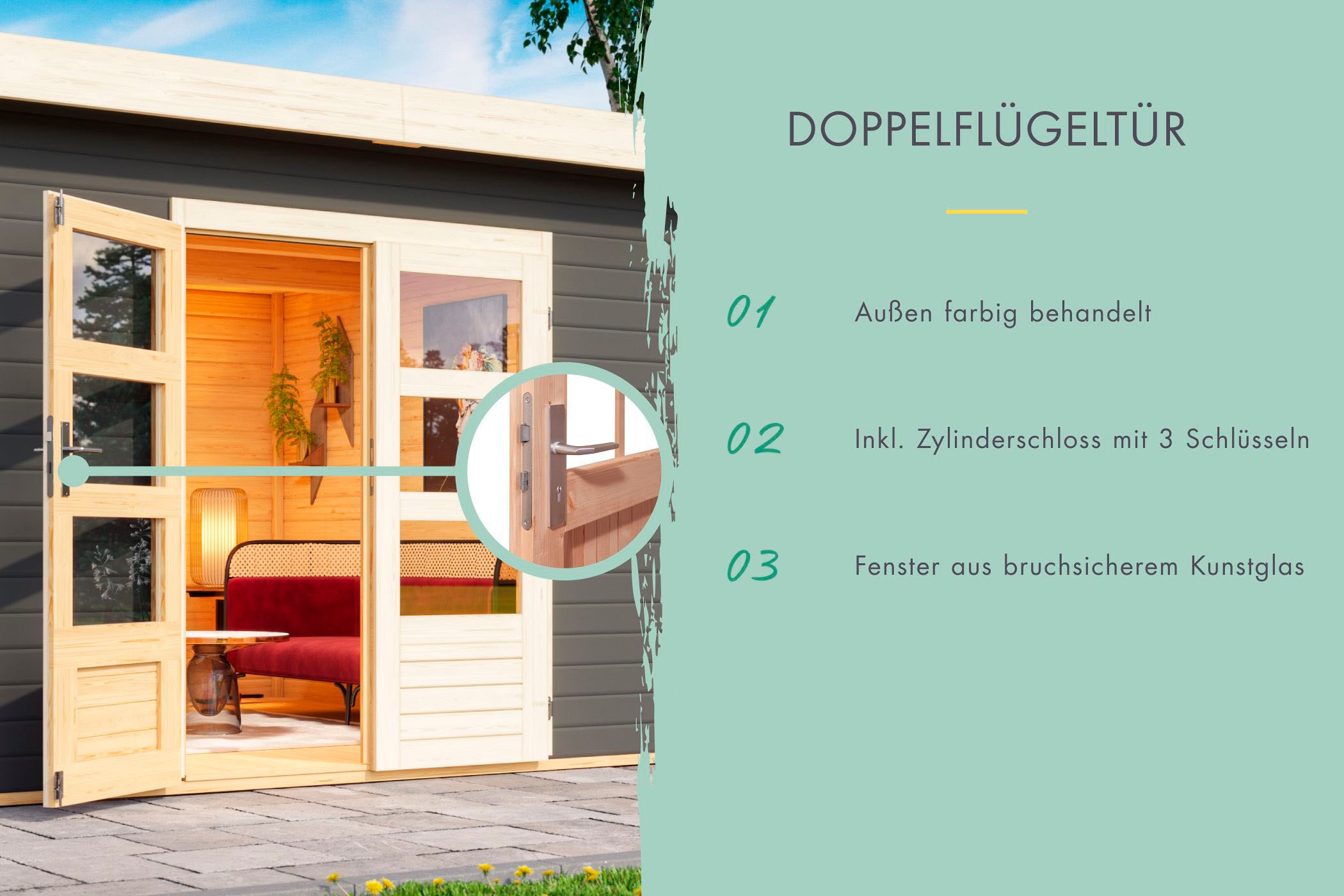 Karibu Gartenhaus »Schloßsee 3«, terragrau oder natur