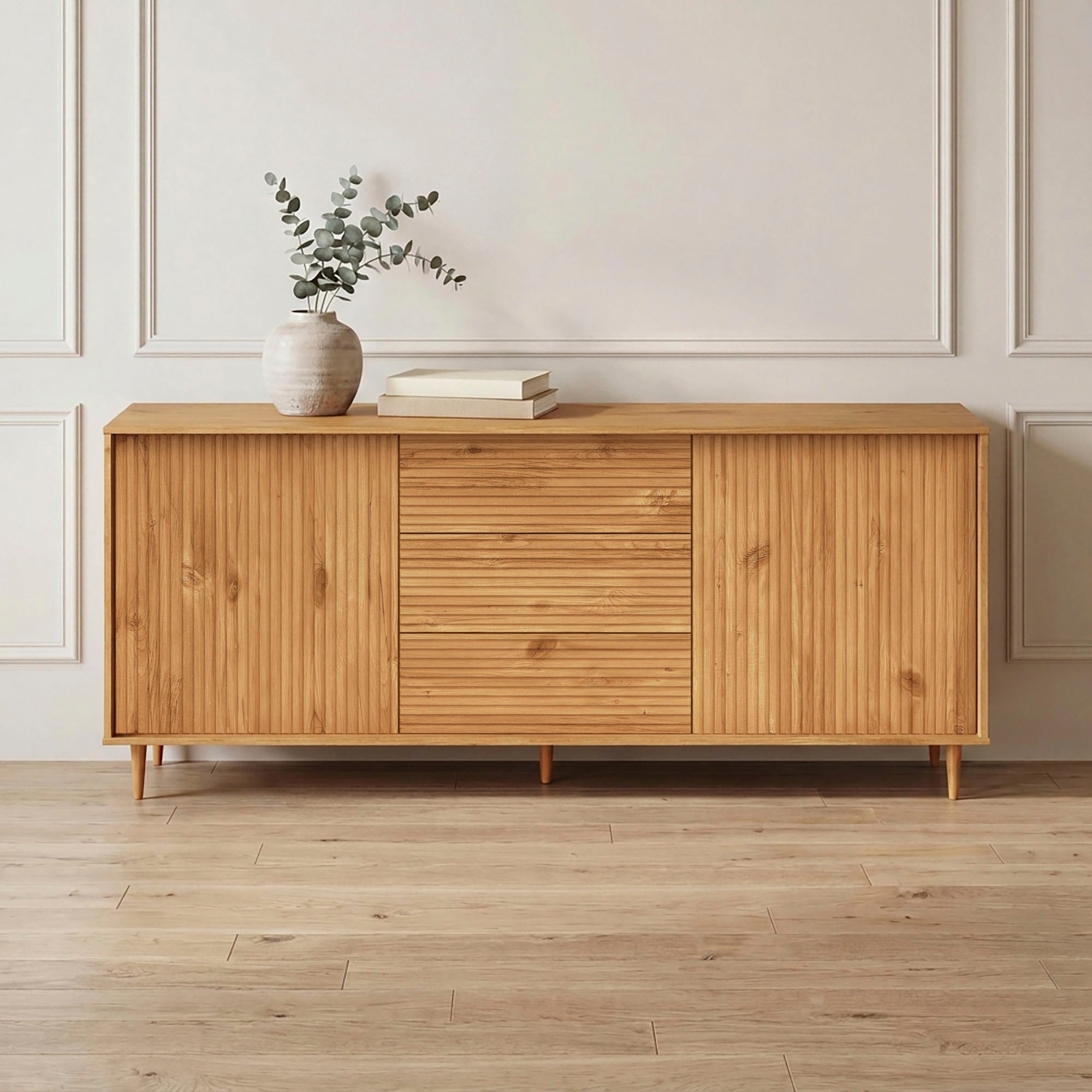 OTTO home Sideboard »Malmedy  Front mit gefrästen Rillen« Kommode aus massivem Kiefernholz, Push-to-open, Breite 160 cm