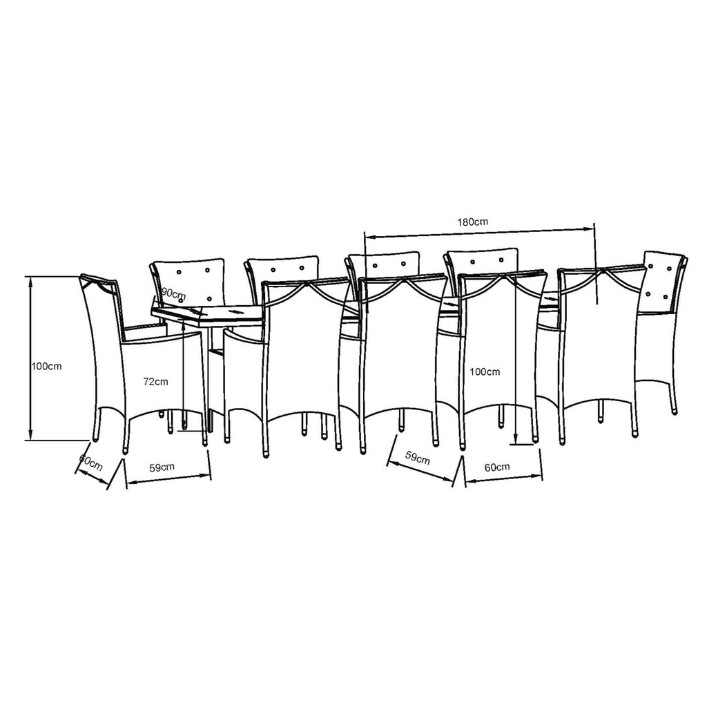 KONIFERA Garten-Essgruppe »Belluno«, (Set, 21 tlg., 10x Sessel, 1x AZ-Tisch 179-300x73/89cm, inkl. Auflagen, Polyrattan)