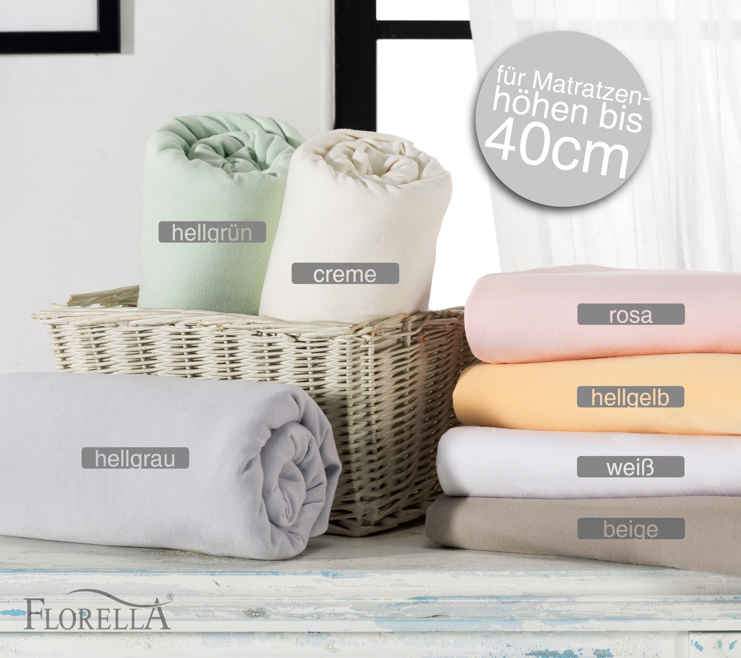 Florella Spannbettlaken »Zwirn Jersey Elasthan mit Rundumgummi, für Matratzenhöhen bis 40 cm«