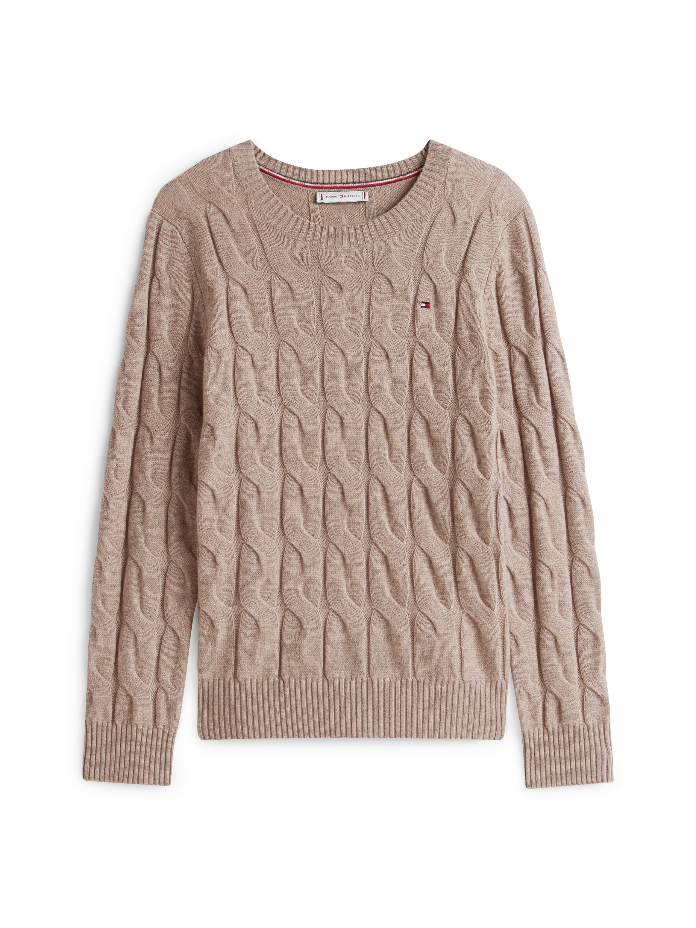 Tommy Hilfiger Strickpullover »SOFT WOOL CABLE C-NK« mit Zopfmuster, aus reiner Wolle