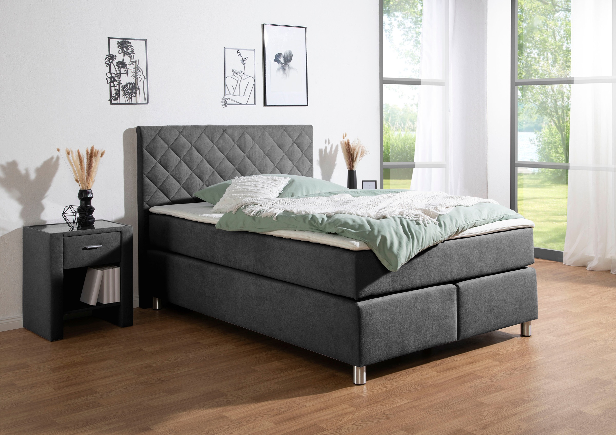 Leonique Boxspringbett »Bernard, in verschiedenen Breiten«, inkl. Topper, Matratze in H2, H3 oder H4 erhältlich
