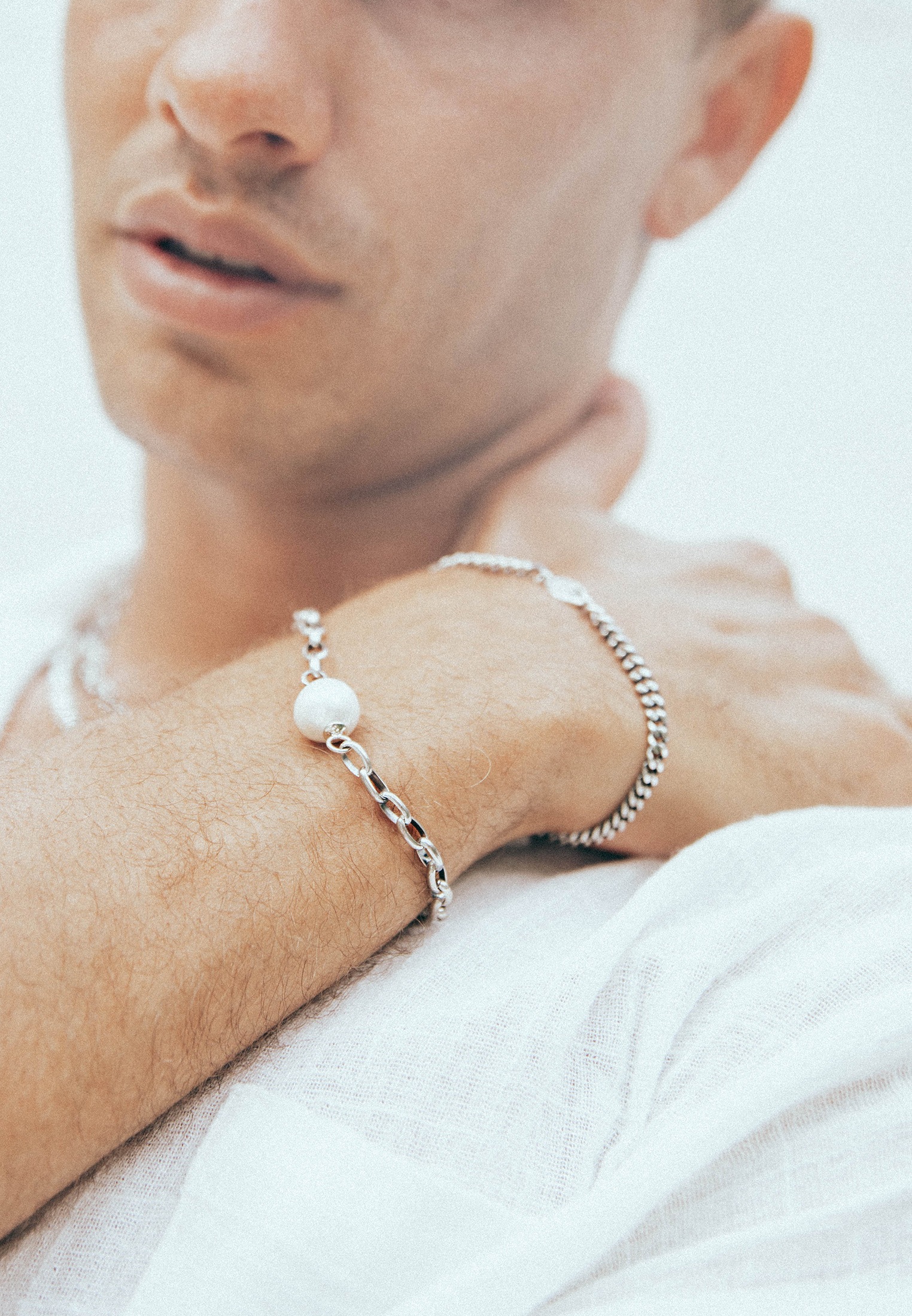 HAZE & GLORY Armkette »Armband Gliderarmband Chunky Perle 925 Silber«