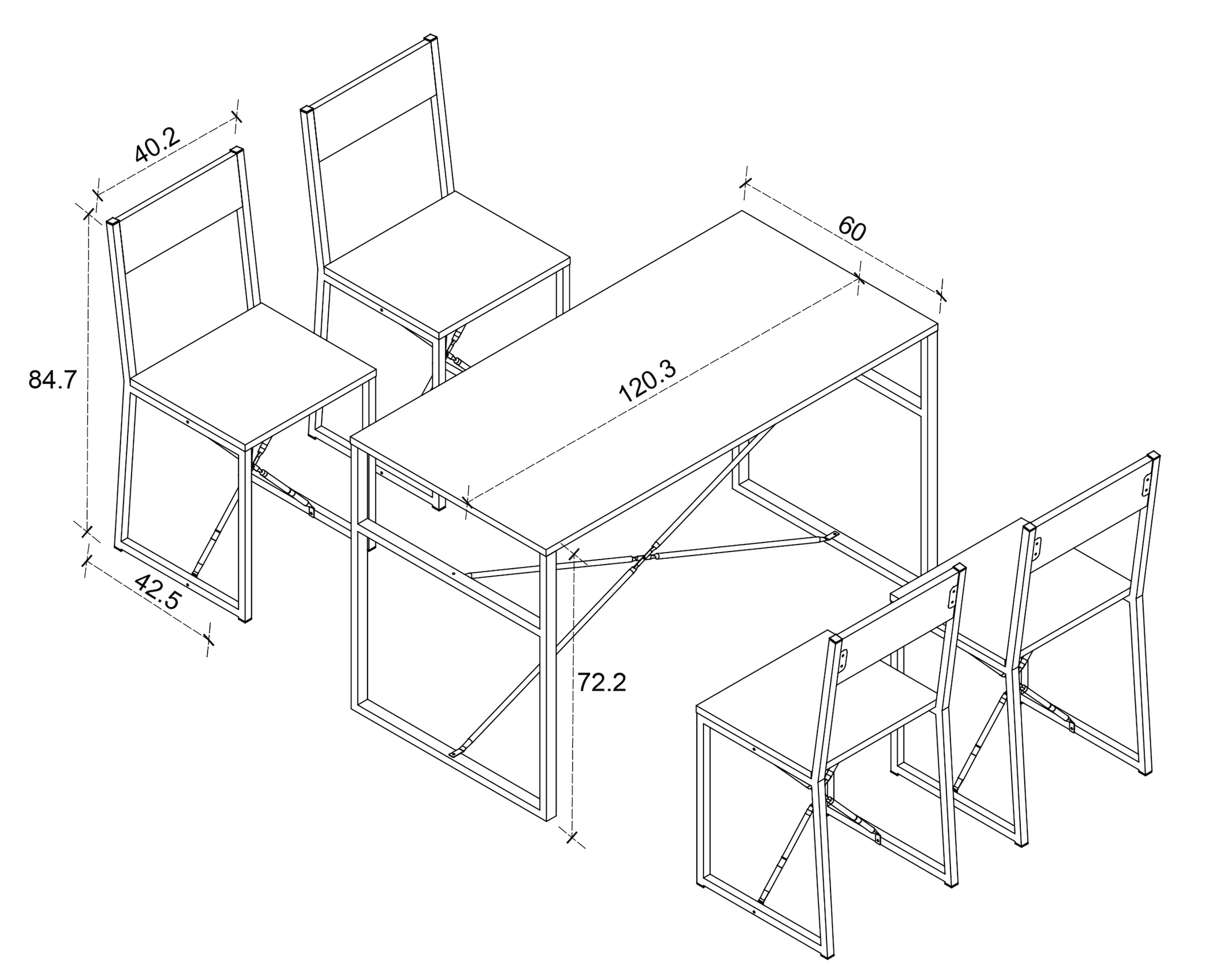 VCM Essgruppe »VCM 5-tlg. Holz Metall Essgruppe Küchentisch Esstisch Set Tischgruppe Tisch Stühle Insasi L«, (5 tlg., Insasi)