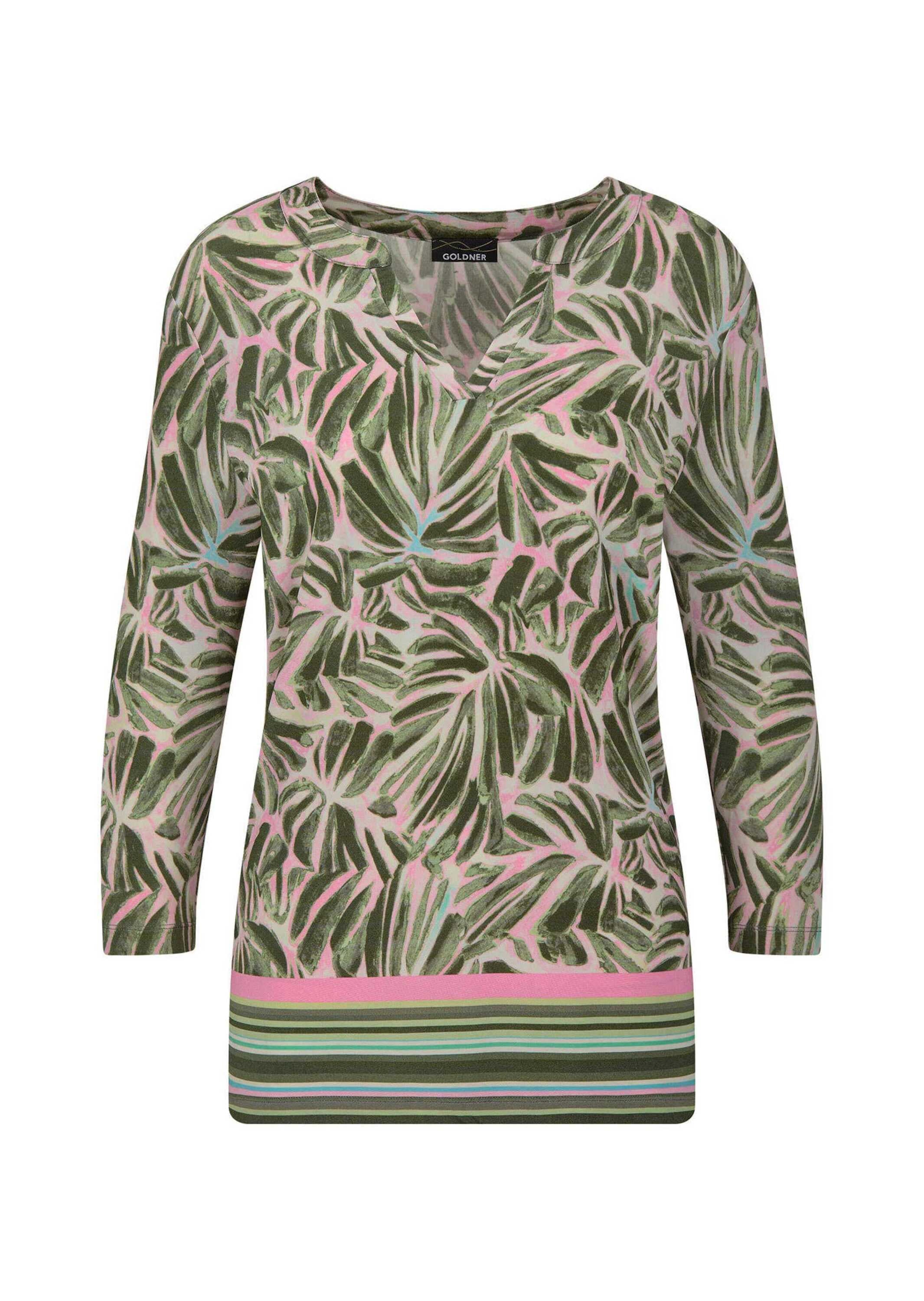 GOLDNER Print-Shirt »Kurzgröße Jerseyshirt mit floralem Design« stretchbequemer Viskosejersy