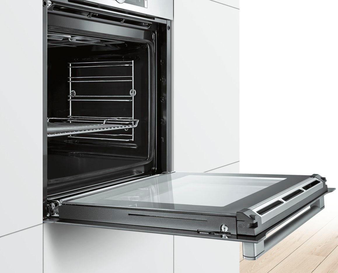 BOSCH Dampfbackofen »HSG636B«, Serie 8, mit Teleskopauszug nachrüstbar, ecoClean Direct, 4D-Heißluft-Eco-Ober-/Unterhitze Eco-Umluft-Infra-Grill-Großflächengrill-Kleinflächengrill-Pizzastufe-Sanftgaren-Vorwärmen-Warmhalten, mit Auftaufunktion