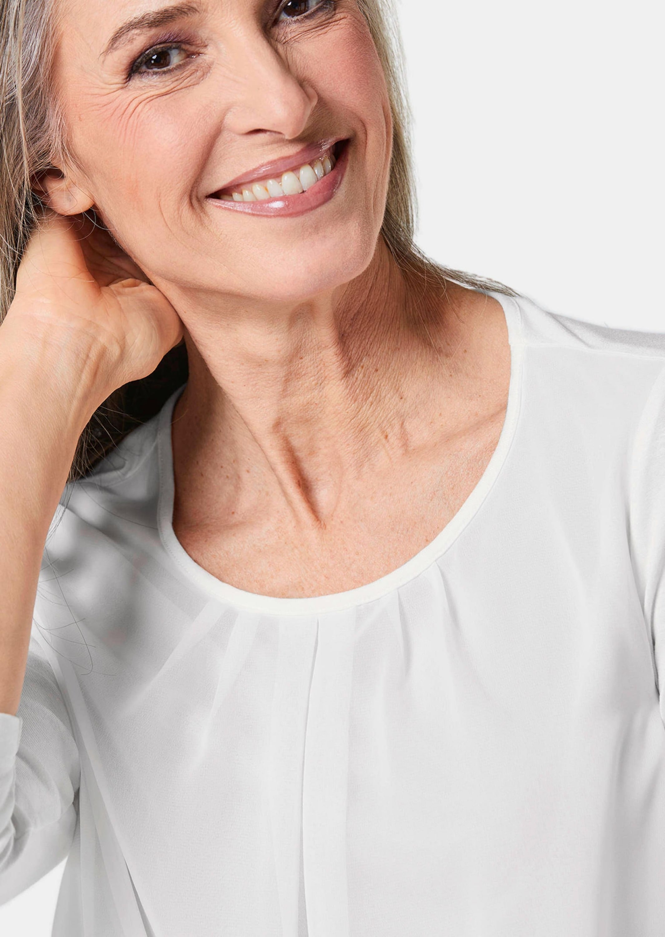 GOLDNER Kurzarmbluse »Kurzgröße Chiffon-Shirt mit 3/4-Arm, Rundhals«
