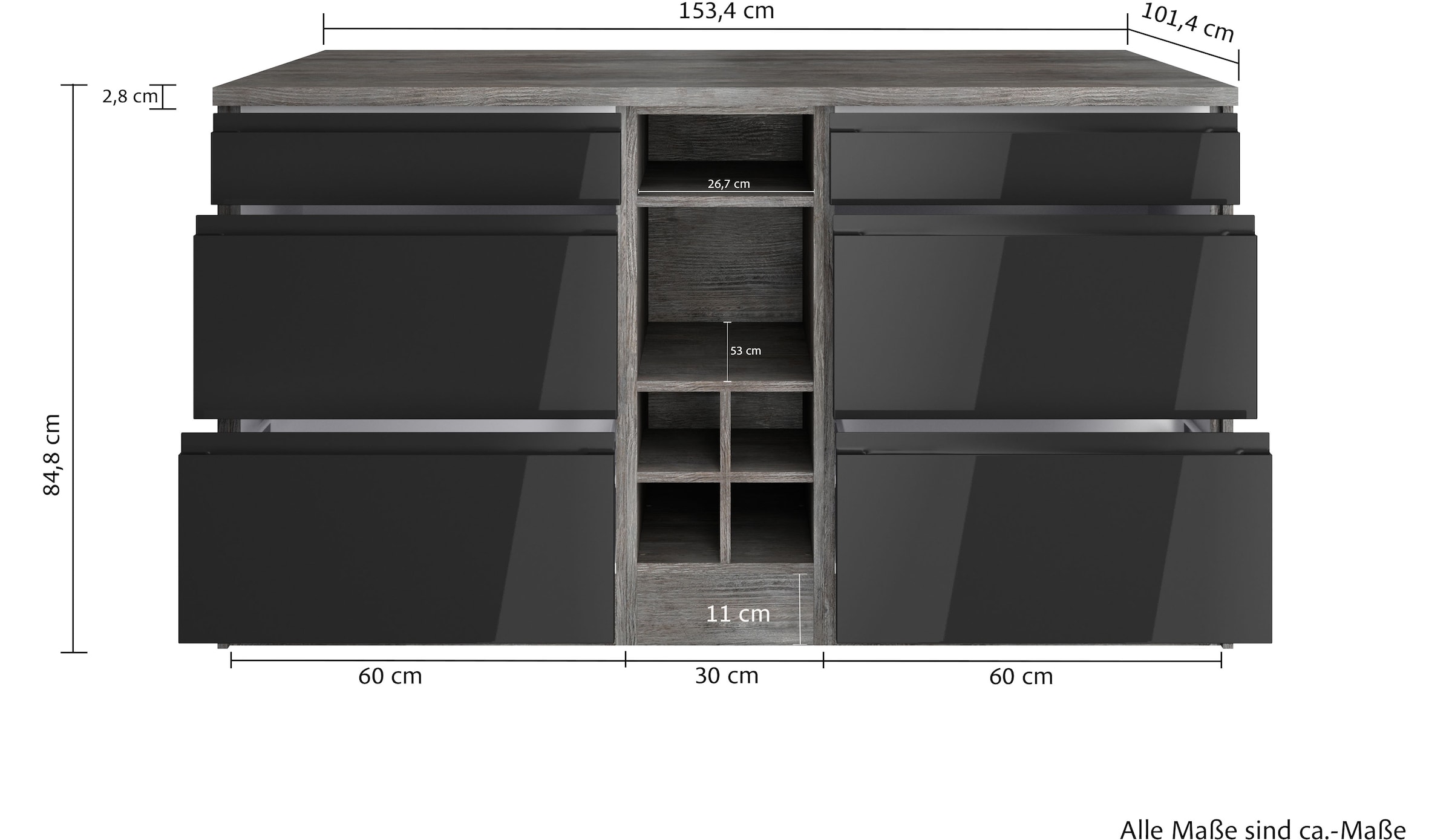 KOCHSTATION Kücheninsel »KS-Virginia«, Breite 153 cm, MDF-Fronten, Flaschenregal