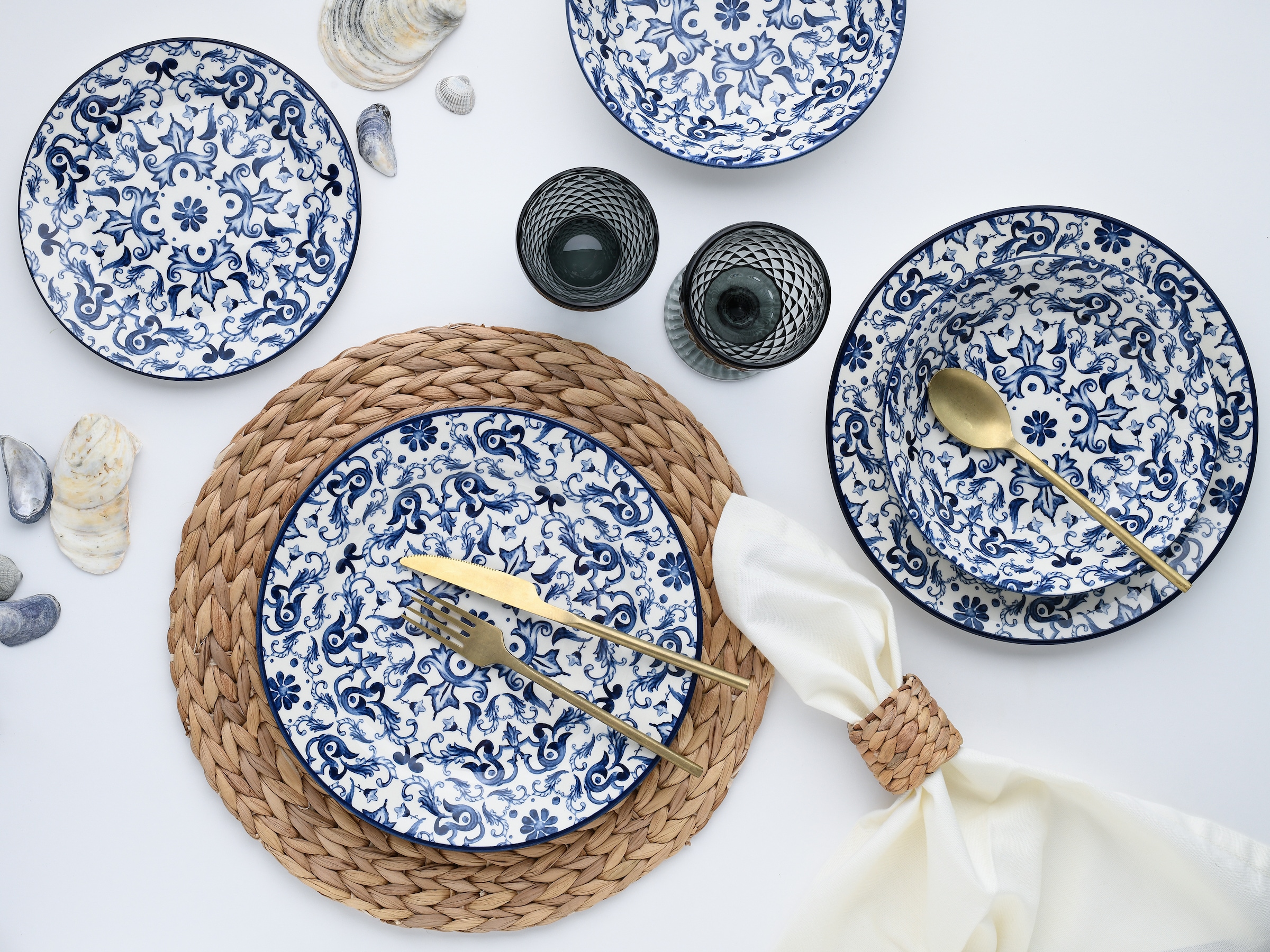 CreaTable Teller-Set »Fresco Blau, Tellerset 12-tlg« Ornamentmotiv, Mediterran