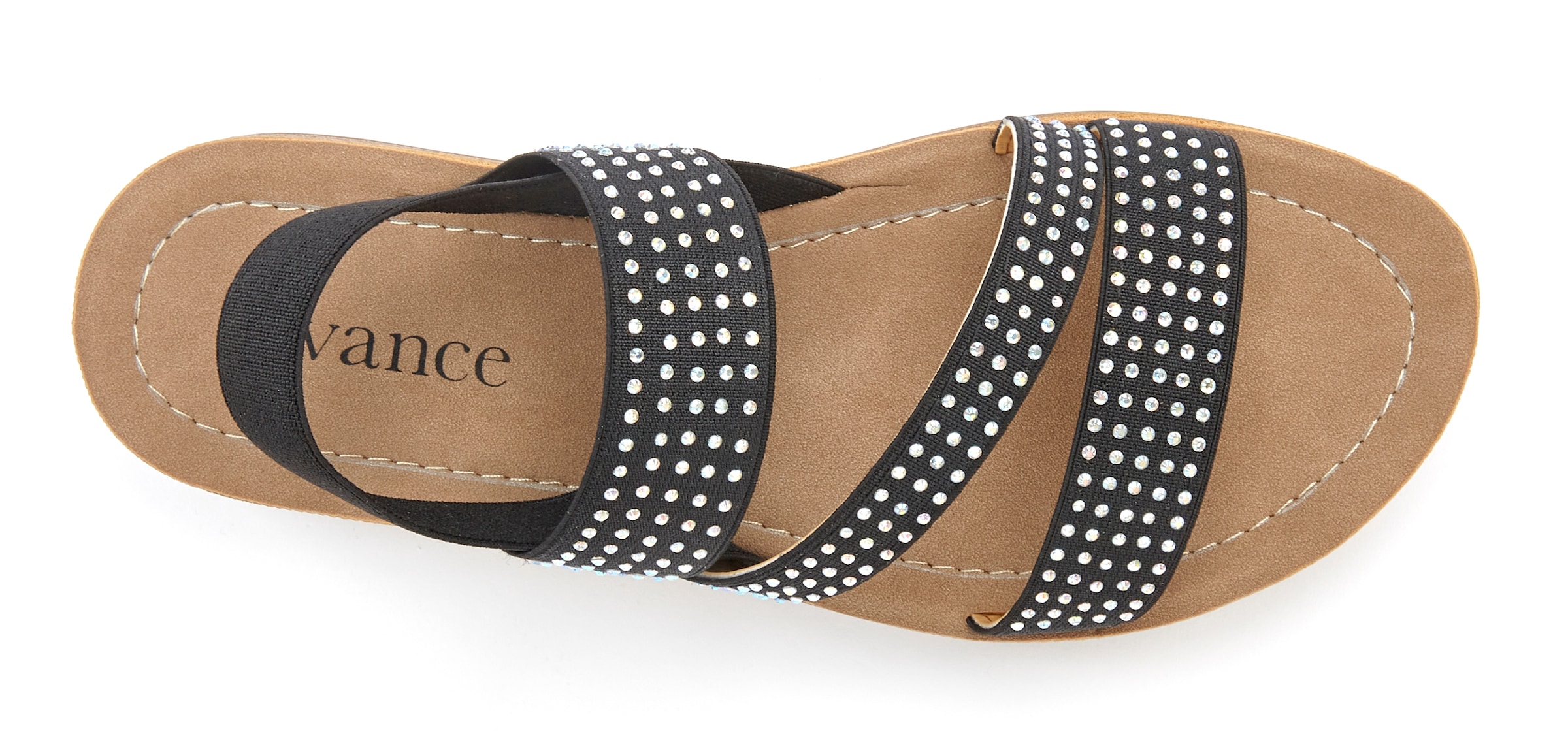 Vivance Sandale »Mule, Sandale, offener Schuh, Pantolette, Sommerschuh«, mit elastischen Riemchen und Glitzersteinchen