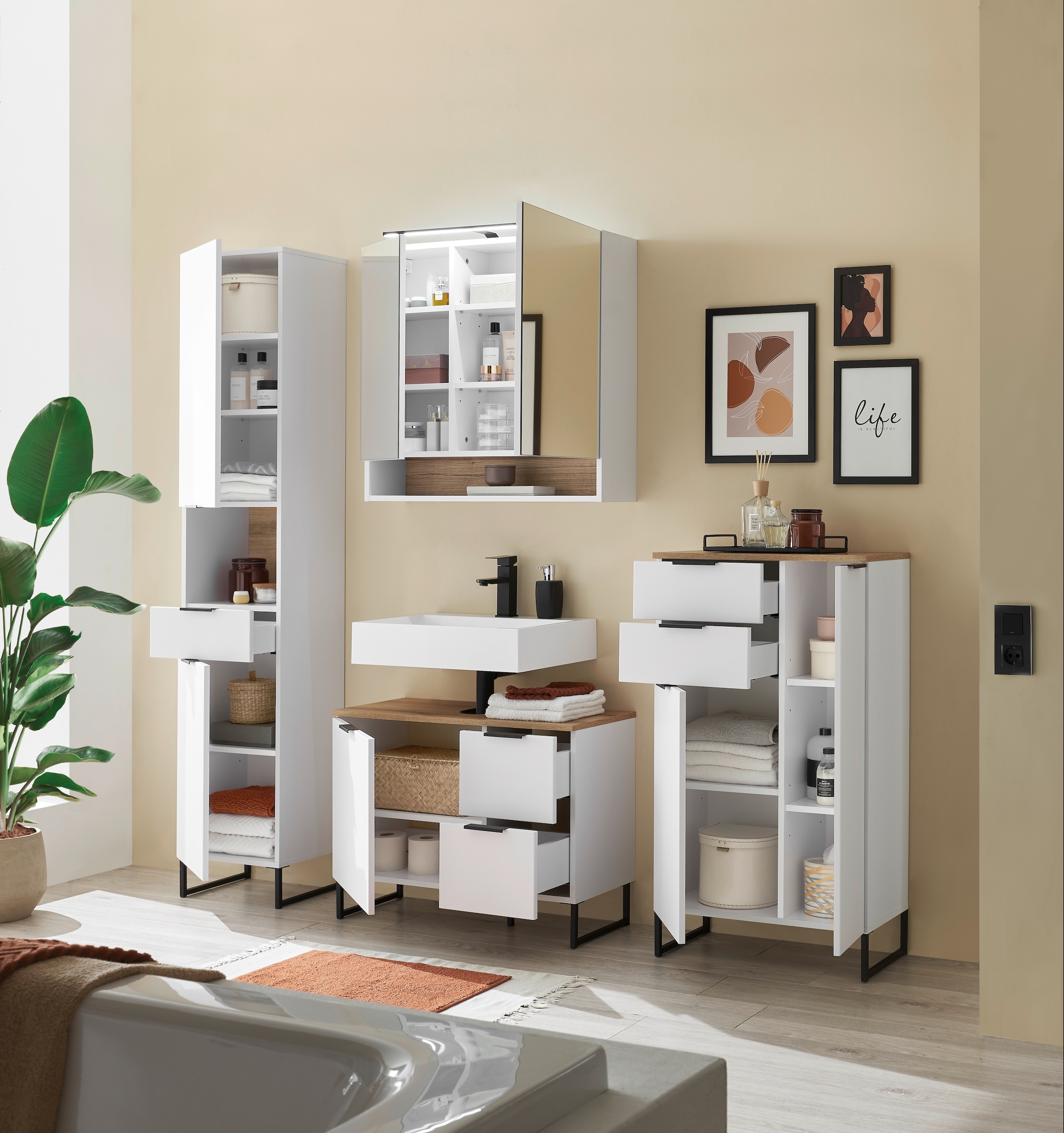 BASIC by Balculina Midischrank »Denver Midischrank, Badezimmerschrank BxHxT 60x106x32« 1 Stk. tlg. Breite 60 cm, Tür L/R montierbar, Softclose