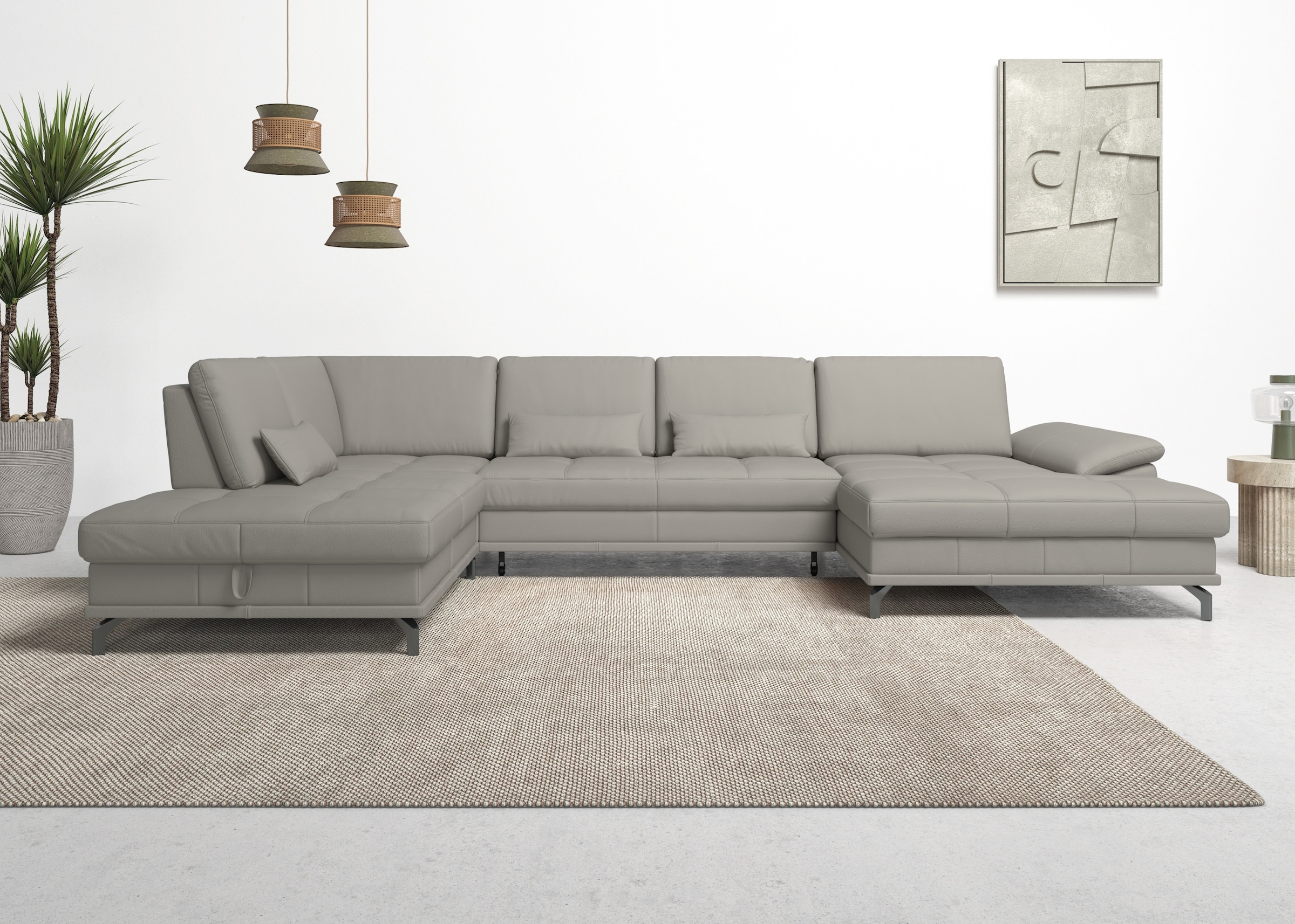 Places of Style Wohnlandschaft »Costello U-Form, mit Sitztiefenverstellung, Armteilverstellung und«, 3 Nierenkissen, optional Bettfunktion und Bettkasten