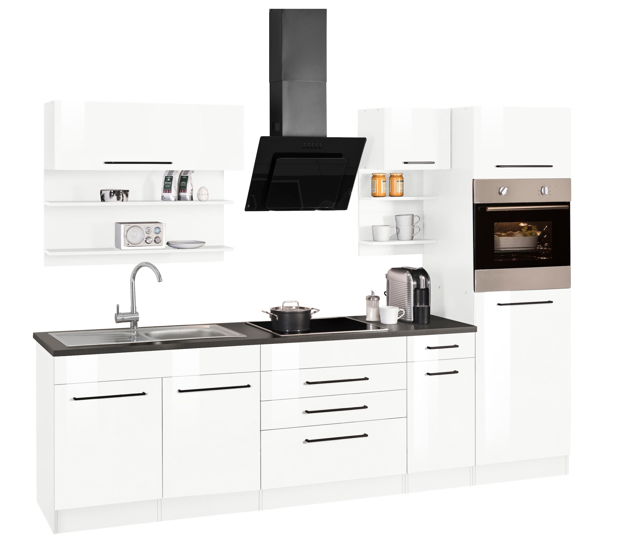 KOCHSTATION Küchenzeile »KS-Tulsa« ohne E-Geräte, Breite 290 cm, schwarze Metallgriffe, MDF Fronten