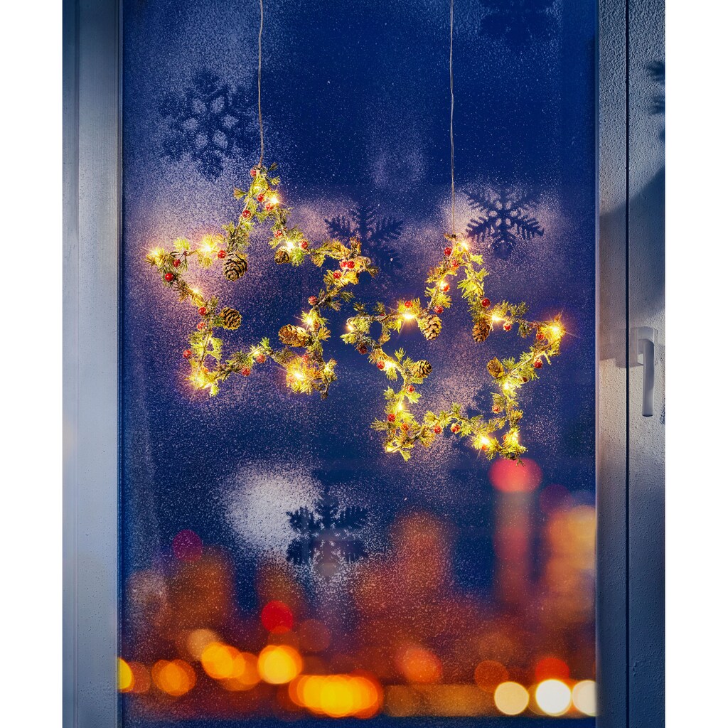 BONETTI LED Stern »Früchte und Zapfen«, 2 St., Warmweiß, 2er Set, zum Aufhängen, Ø ca. 27 cm
