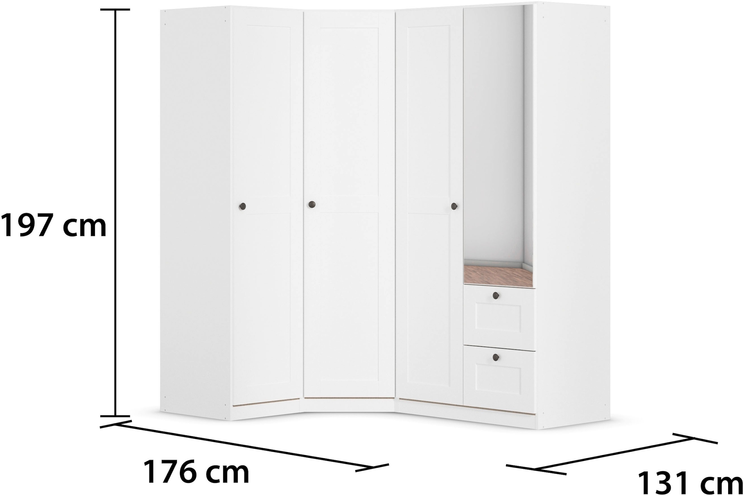 OTTO home Schrank-Set »Mehrzweckschrank Aktenschrank Möbel Mietswohnung Schlafzimmer YLVA« Set, Schenkelmaß: 131x176 cm, Höhe 197 cm, 3 Stk. tlg.