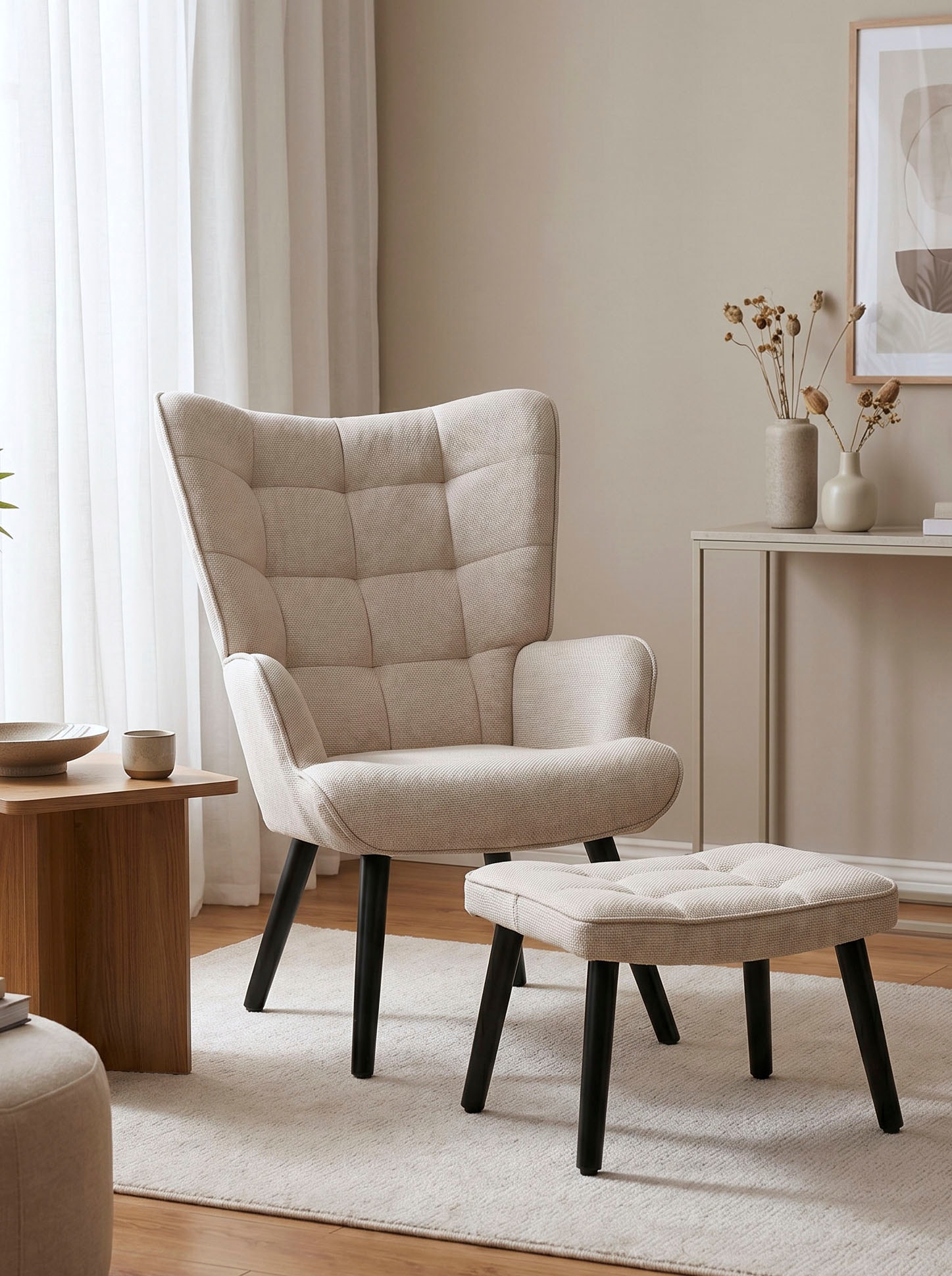 HELA Loungesessel »PAROS« Set, Sessel mit Hocker, 2 Stk. tlg. Sessel mit Hocker;Loungesessel;4-Fuß Massiv;Webstoff;Armlehnen