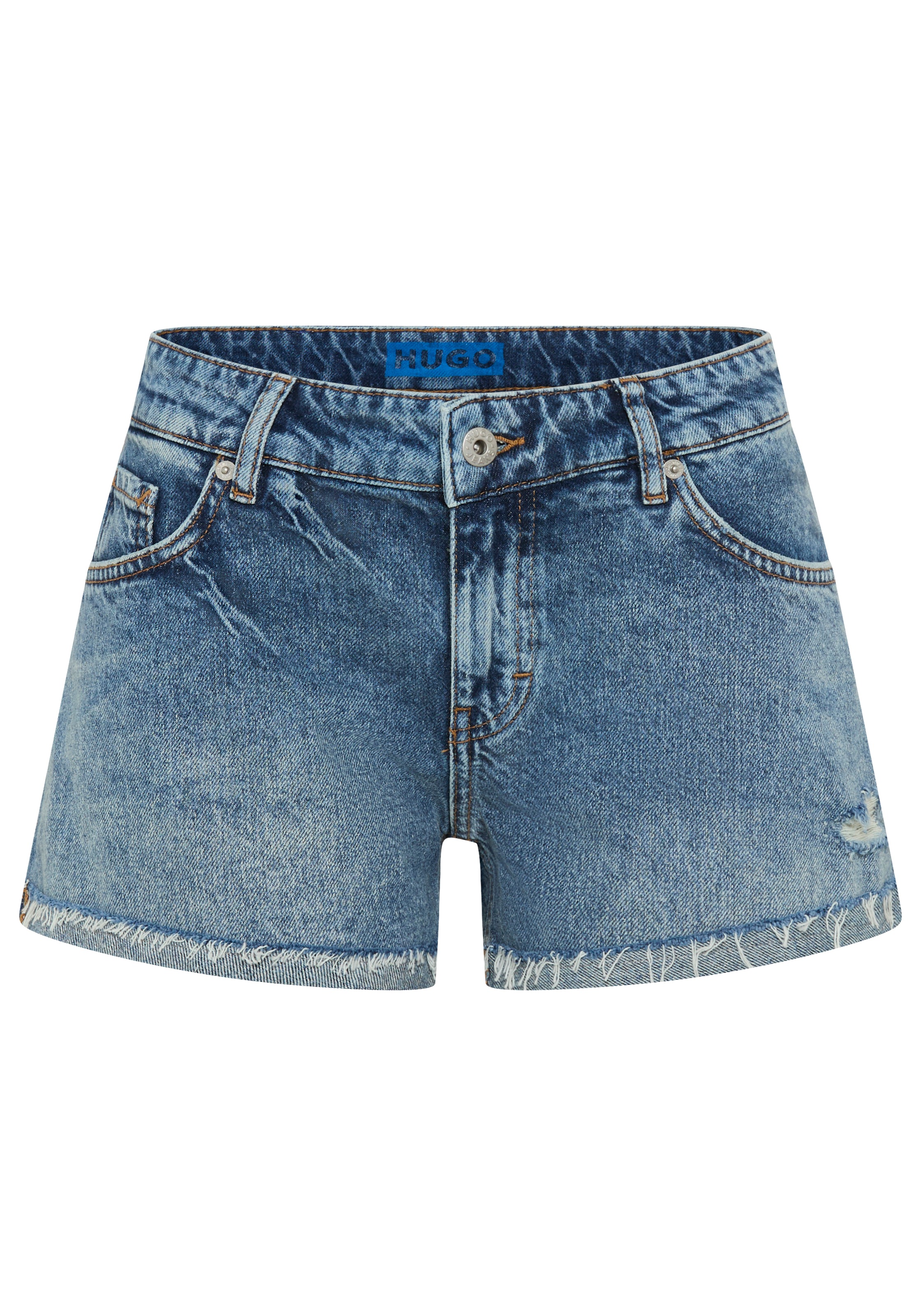 HUGO Blue Jeansshorts »Galimon« Mid Rise, geschnittener Saum