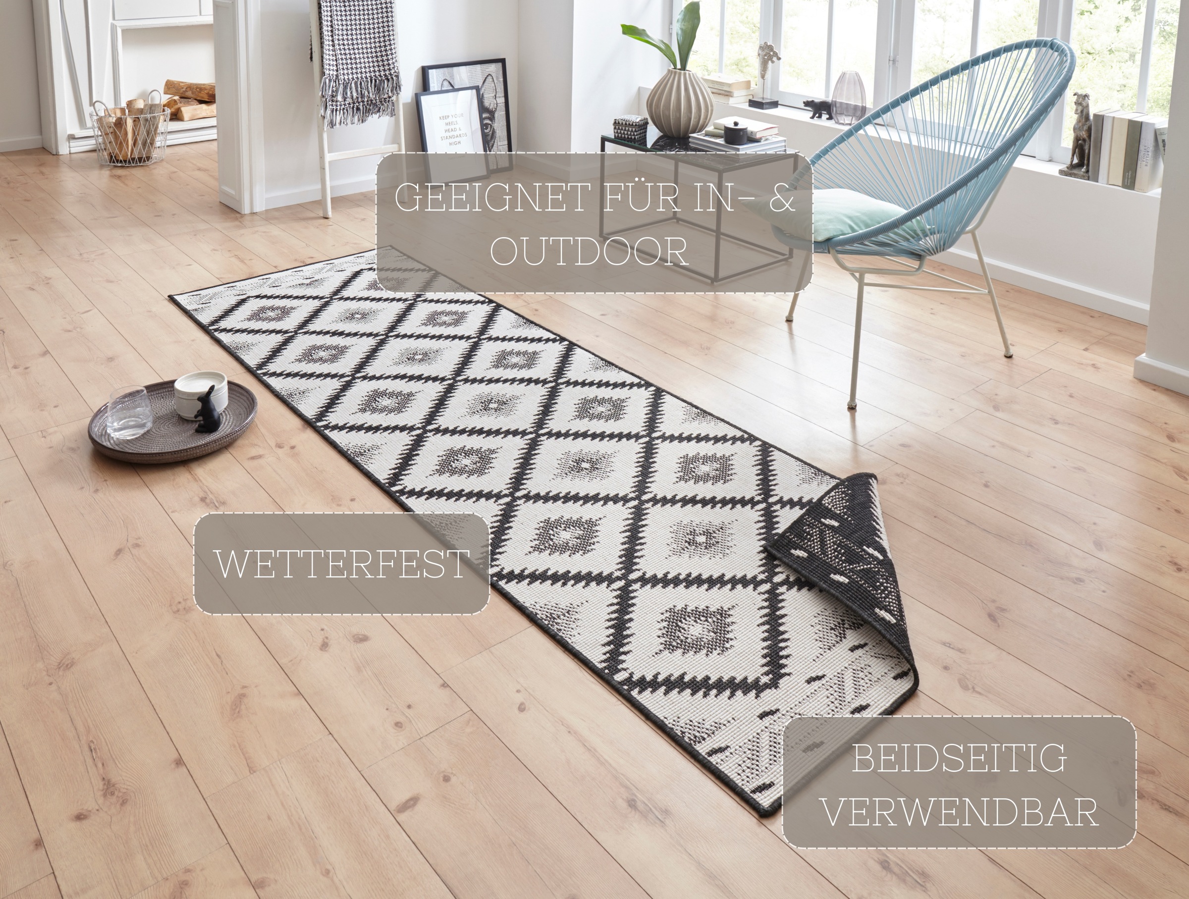 HANSE Home Teppich »Malibu Wendeteppich«, rechteckig, 5 mm Höhe, In-& Outdoor, Wetterfest, Balkon, Läufer, Wohnzimmer, Wasserfest