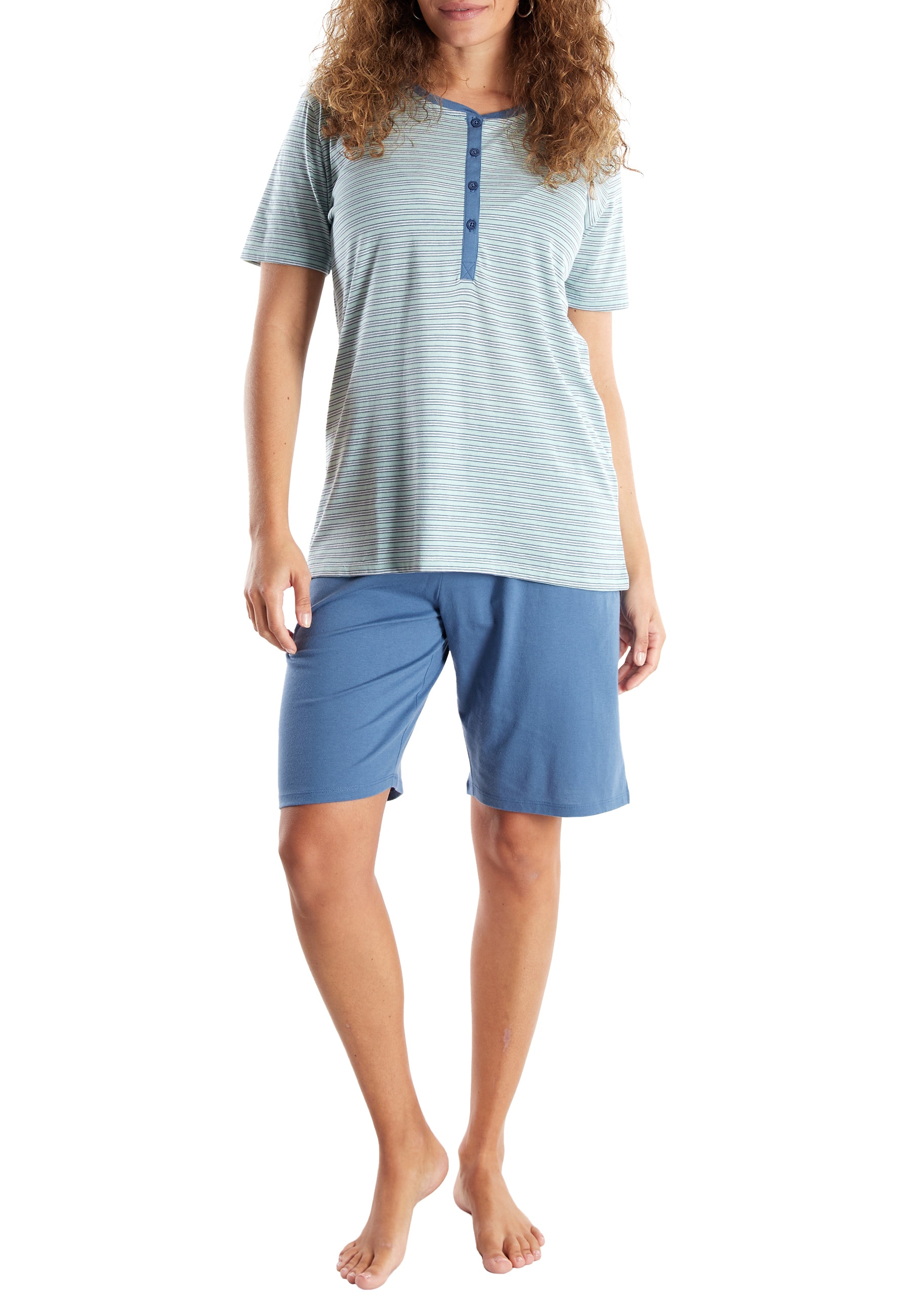 GÖTZBURG Shorty gestreift, kurz, mit Knopfleiste, Rundhalsausschnitt, Baumwollmix