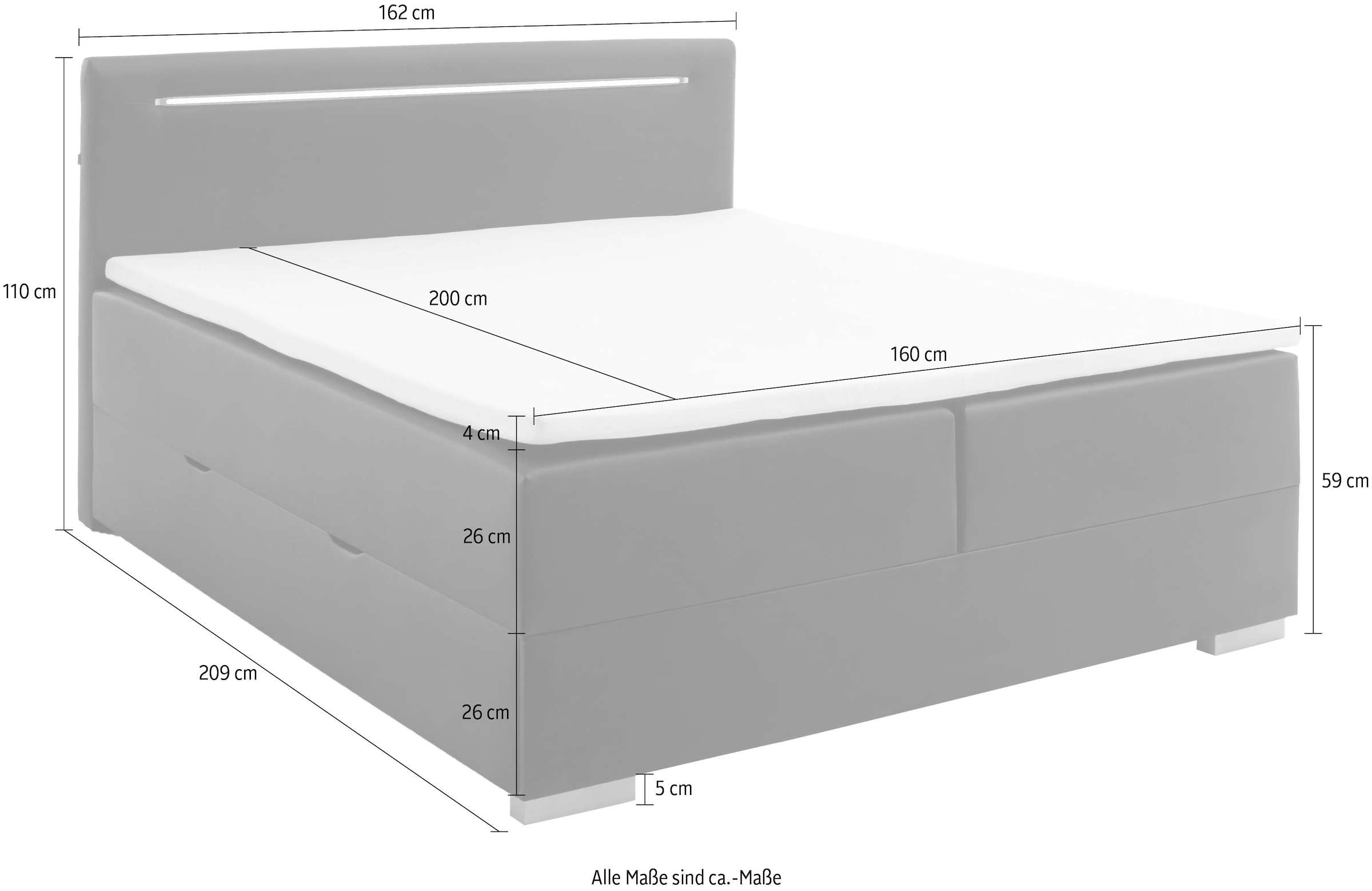 meise.möbel Boxspringbett »Las Vegas 2«, inkl. LED Beleuchtung im Kopfteil, mit Bettkasten und Topper