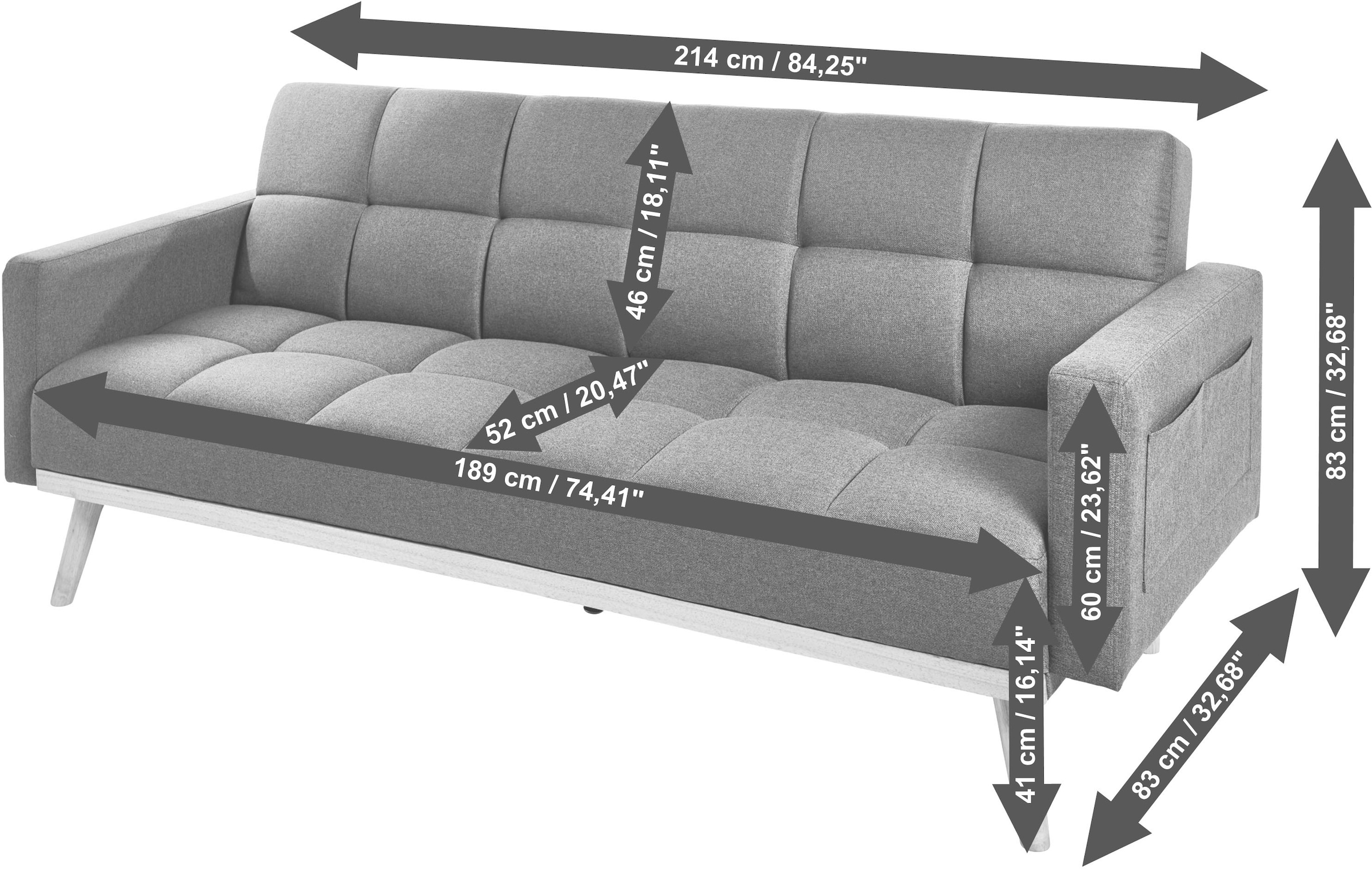 Jahnke Schlafsofa »CHILLAX BOX« mit Schlaffunktion, Seitentasche, Breite 214 cm