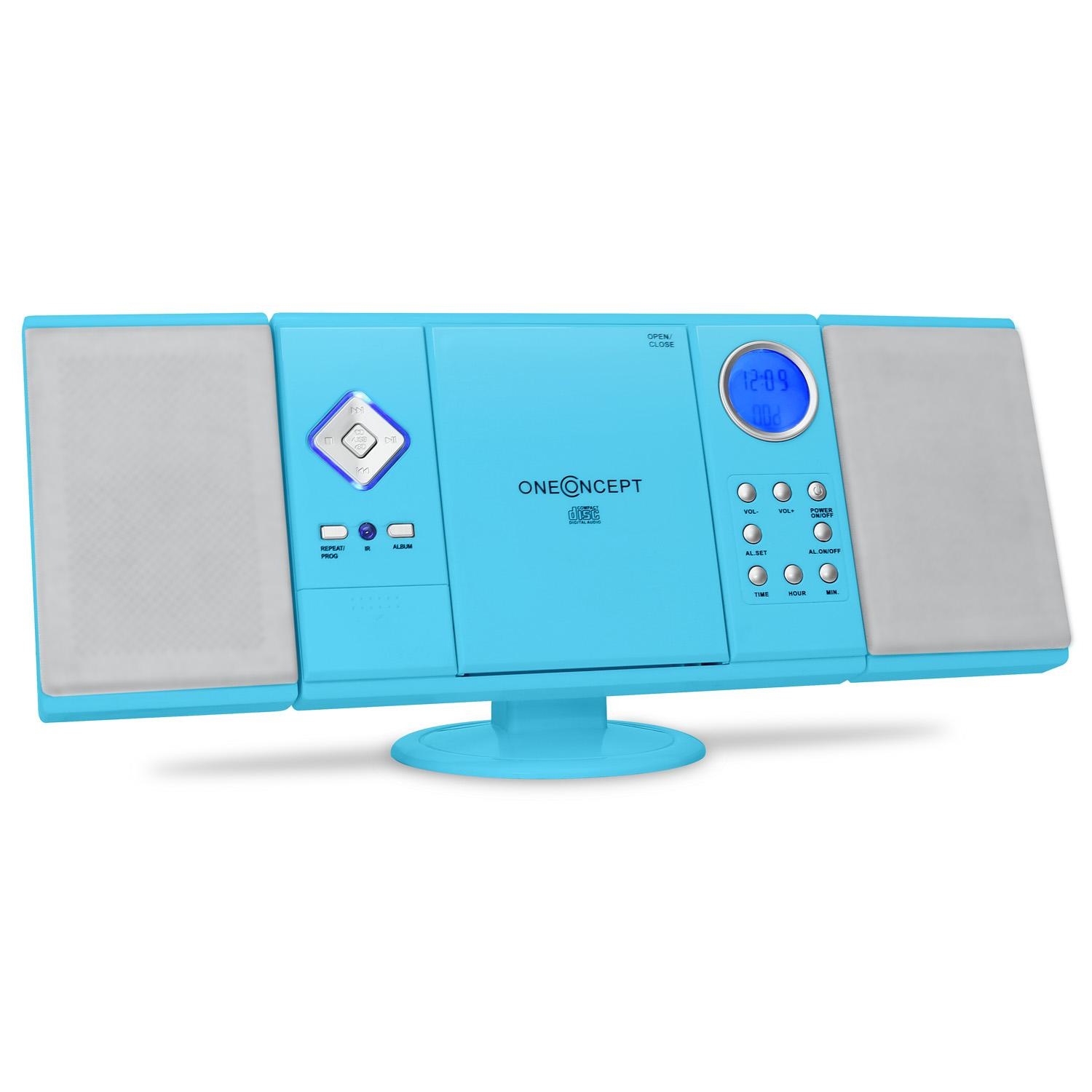 ONECONCEPT Stereoanlage Radio CD Player vertikal MP3 USB SD AUX Uhr Wecker