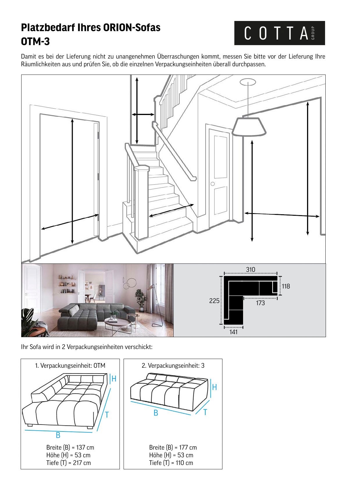 COTTA Ecksofa »Orion L-Form«, mit Kopfteilverstellung & 5 Nierenkissen
