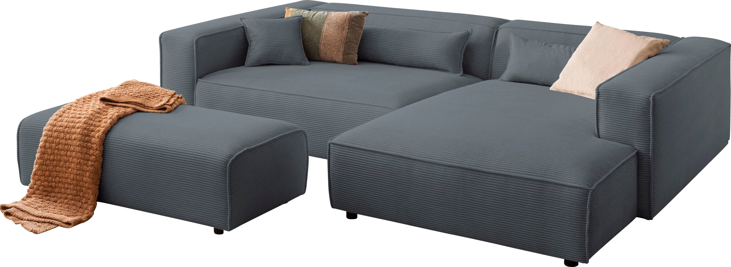 LeGer Home by Lena Gercke Polsterecke »PIARA XXL, L-Form mit Schlaffunktion, Big-Sofa in Cord o. Leinenoptik«, Hocker stellbar zum Schlafsofa (Krokodilverbinder), tiefe Sitzfläche