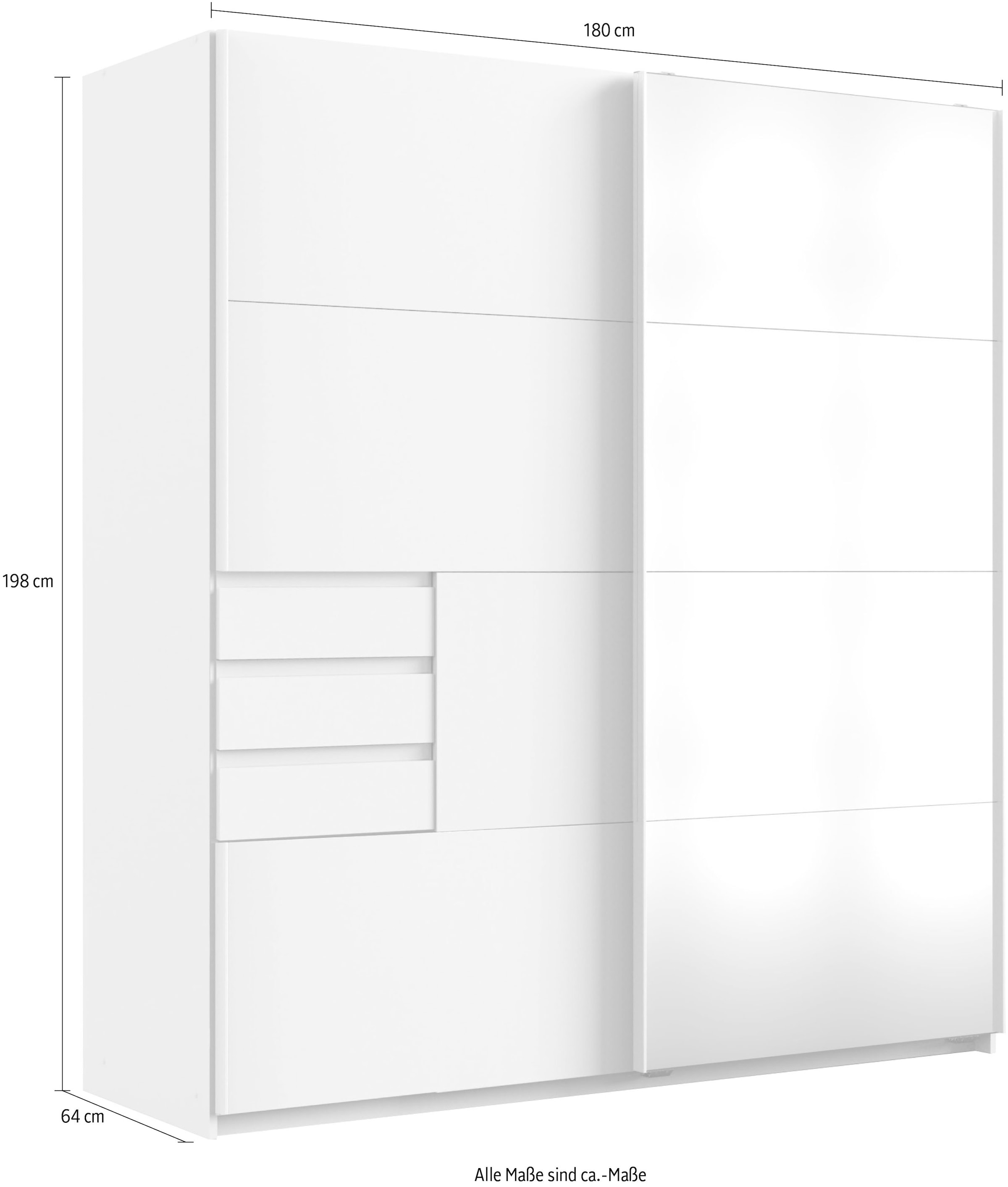 Wimex Schwebetürenschrank »Oldenburg, Kleiderschrank mit Spiegel in weiß, 3 Schubladen«, (B/T/H: 180/64/198cm, inklusive geräumigen Innenleben, Made in Germany), mit Spiegel