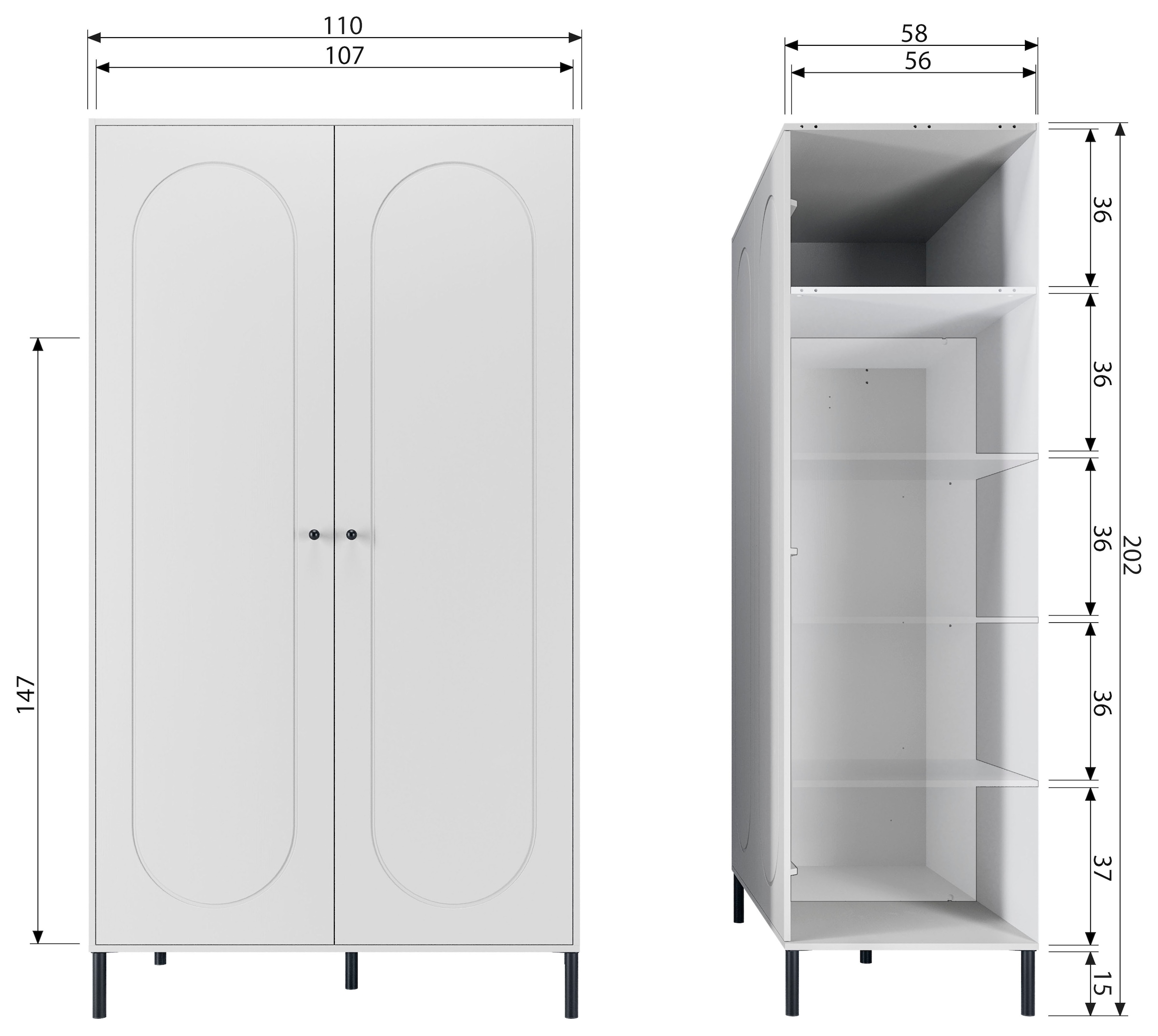 WOOOD Garderobenschrank »Xina mit geschliffener Oberfläche und HDF-Rückwand (2-türig)« FSC® Massivkiefer, 15 cm Standfuß, Hänge- und Legbereich