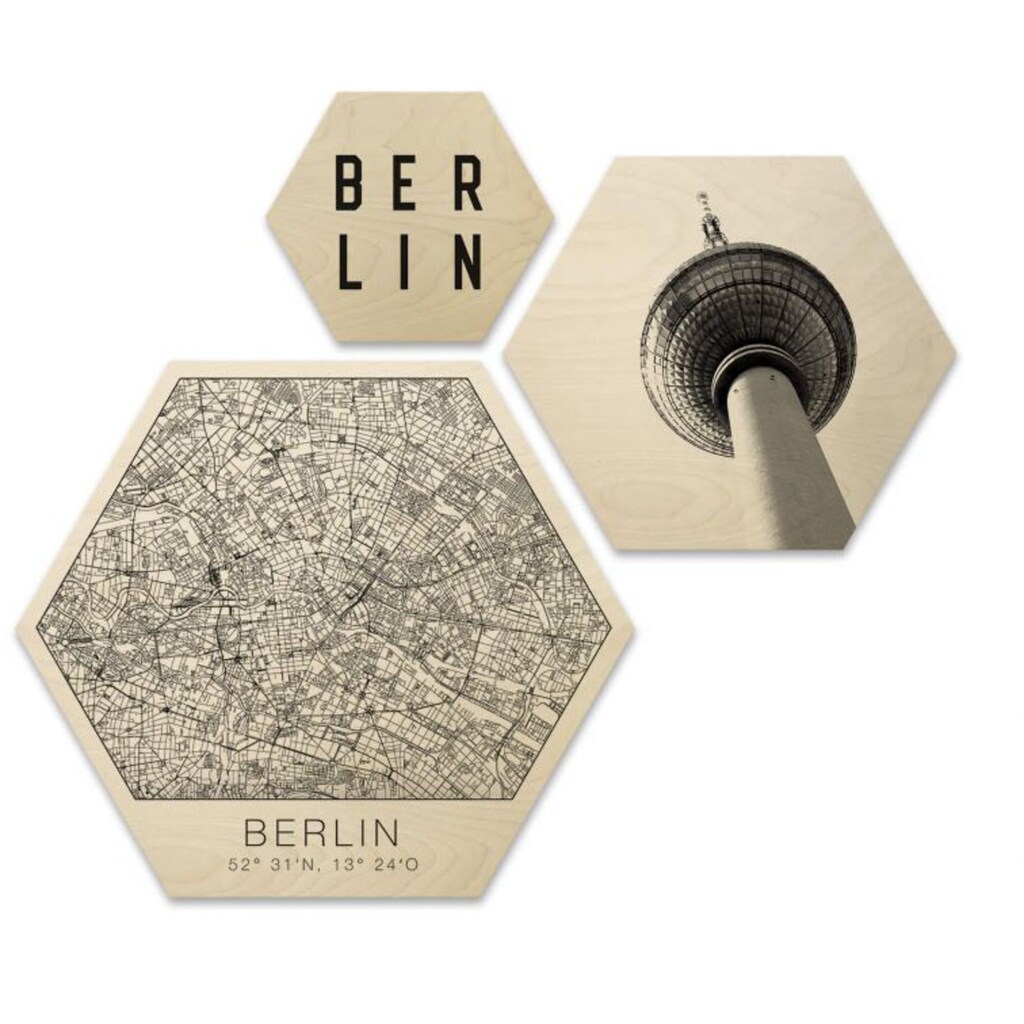 Wall-Art Mehrteilige Bilder »Hexagon Set Typisch Berlin City«, (Set, 3 St.)