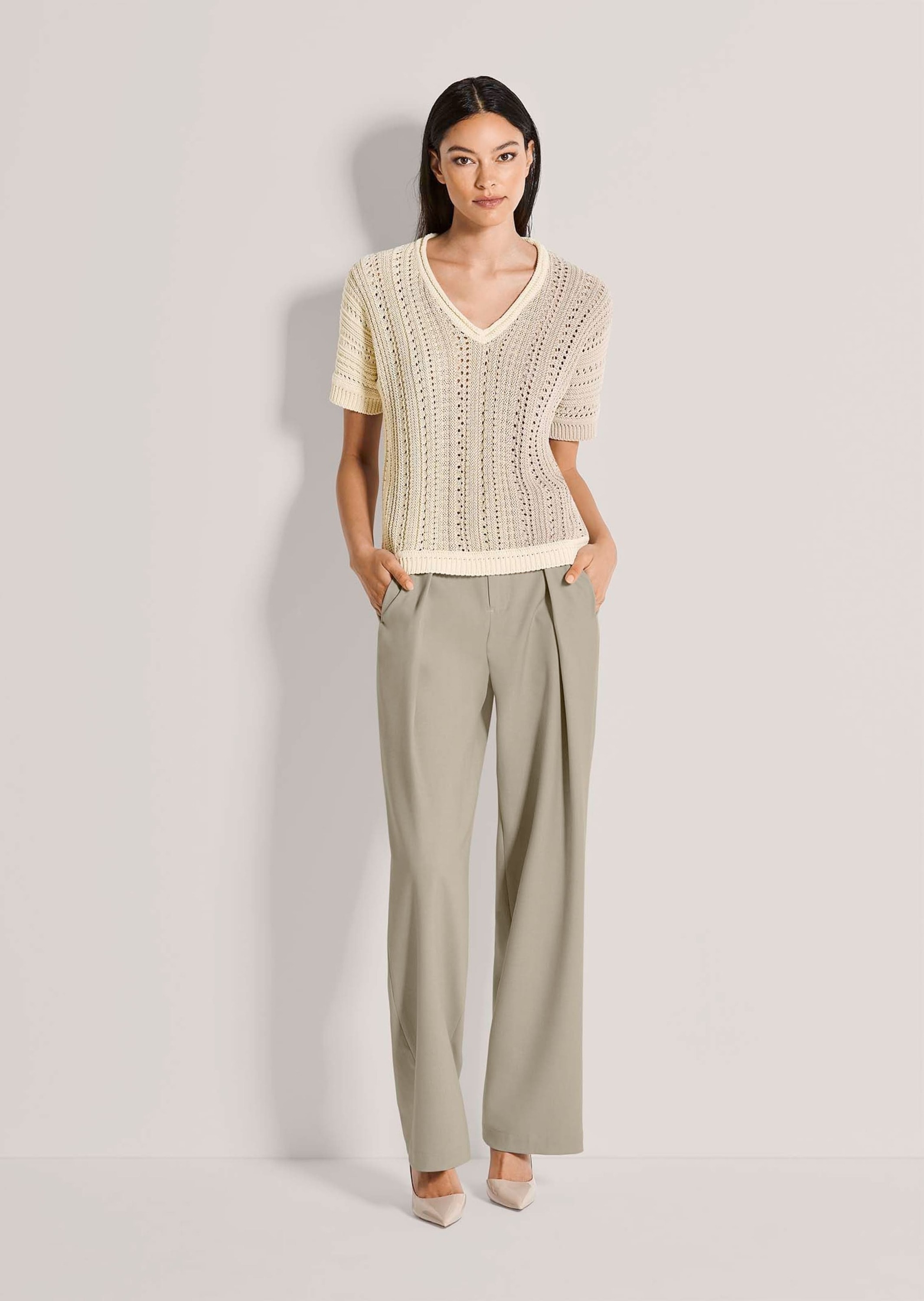 MADELEINE Longpullover »Strickpullover Ajourshirt mit Glanzeffekt« Dezentes Effektgarn