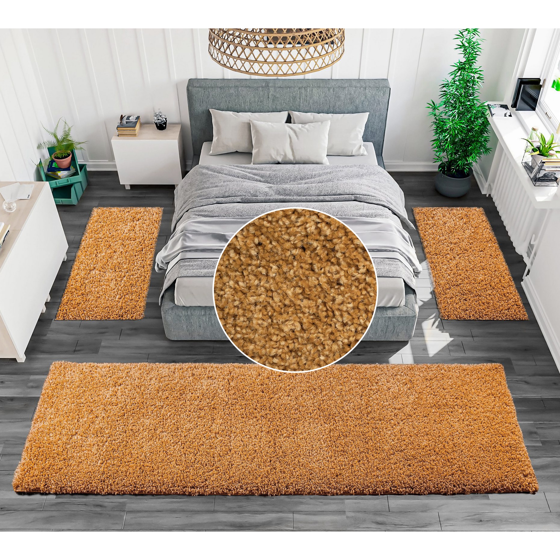 Bruno Banani Bettumrandung »Shaggy Soft« Höhe 30 mm 3 Stk. tlg. gewebt, Uni-Farben, besonders weich, Bettvorleger, Läufer-Set