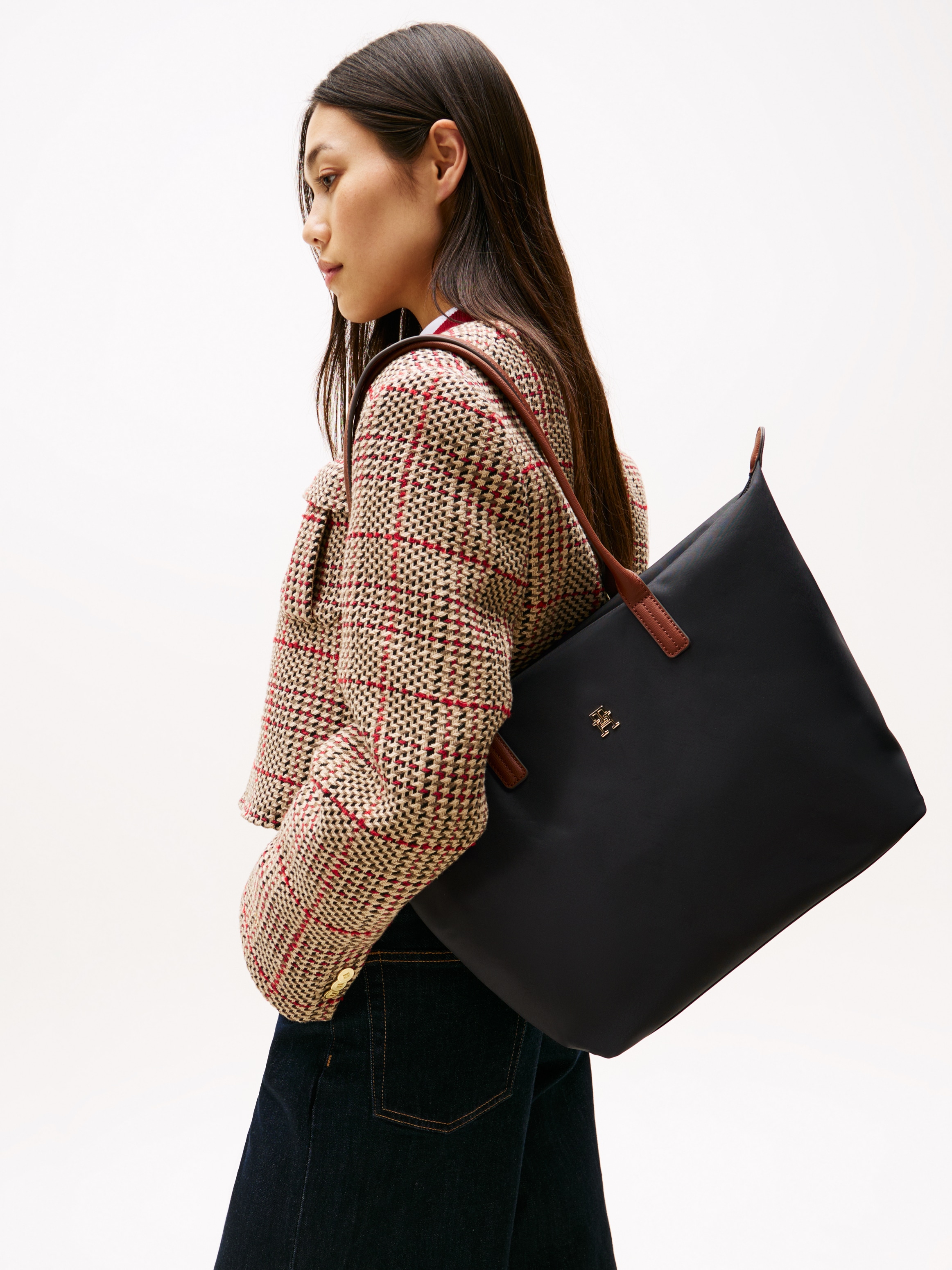 Tommy Hilfiger Tragetasche »POPETTE TOTE« Damen Handtasche, Schultertasche mit kontrastfarbigen Henkeln