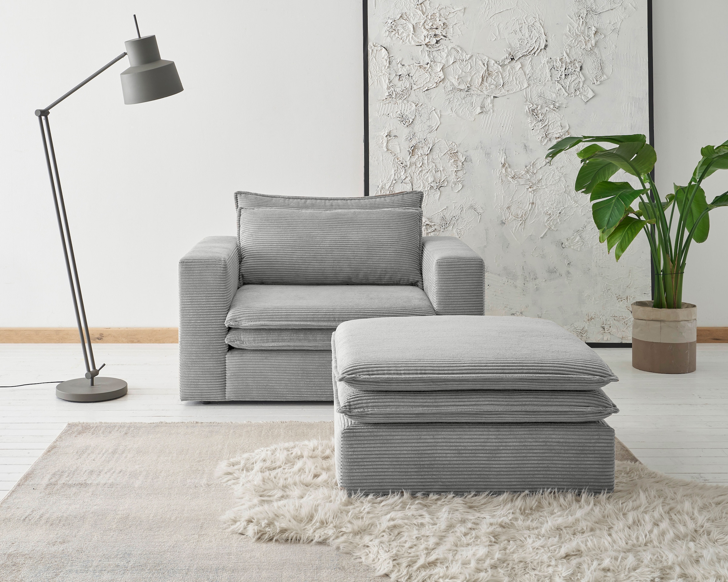 Places of Style Polstersessel »PIAGGE«, (2 tlg.), Hochwertiger Cord, Loveseat und Loveseat-Hocker im Set