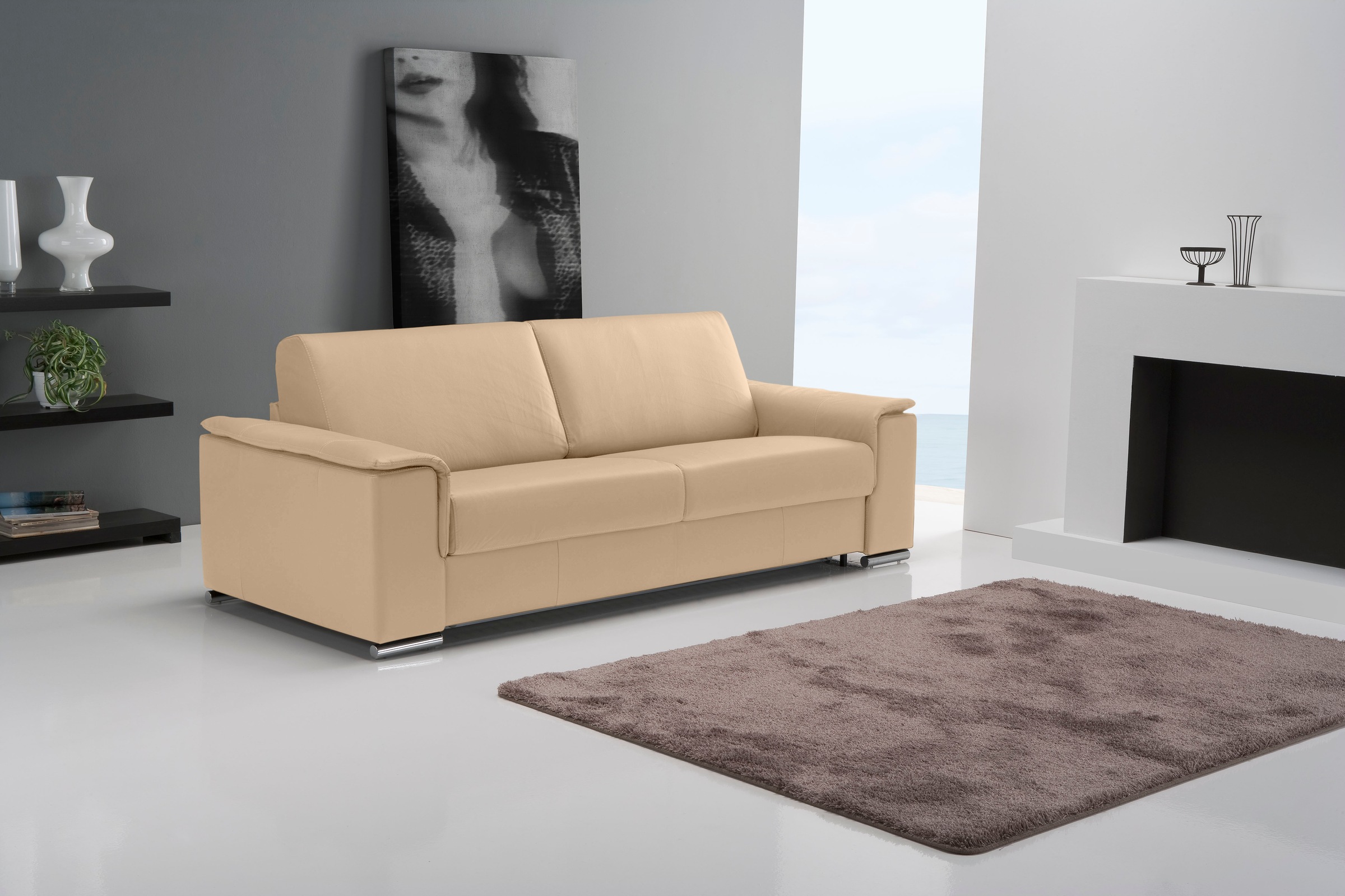 Egoitaliano 2,5-Sitzer »Cecilia, modern und elegant mit erstklassigem Sitzkomfort«, mit verchromten Metallfüßen