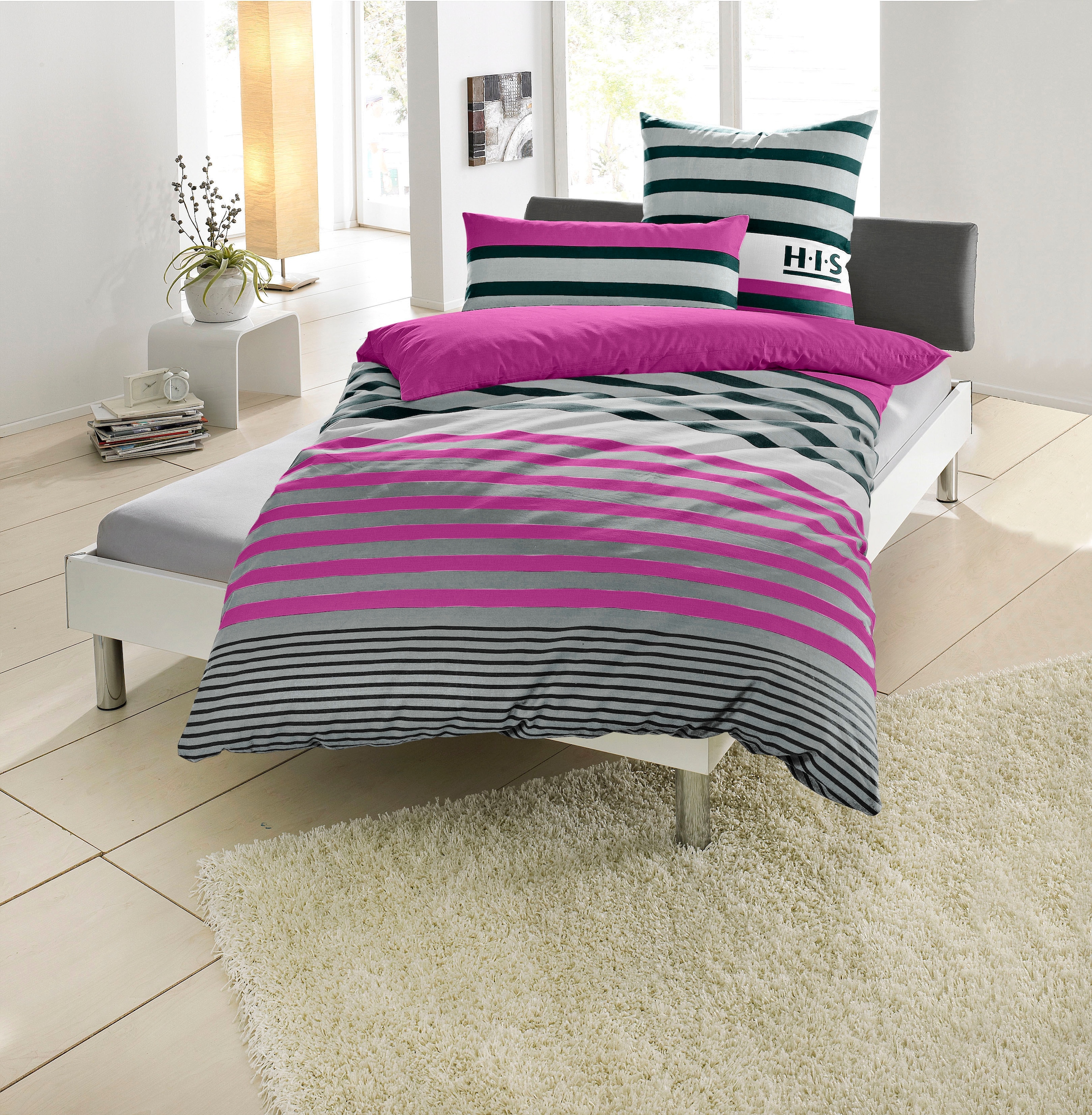 H.I.S Bettwäsche »Majoran«, im Streifen Design, 100% Baumwolle, Bettwäsche in Größe 135x200, 155x220 und 200x200 cm, Bettwäsche-Set in Linon oder Biber-Qualität. Mit Knöpfen