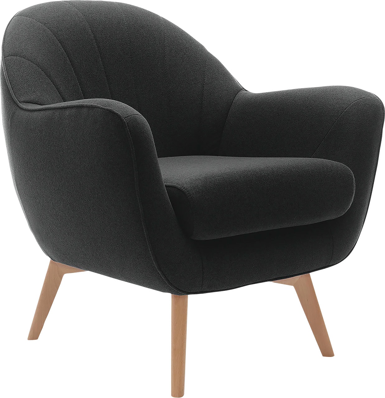 TRENDMANUFAKTUR Sessel »Fuelta, Loungesessel, organische Formensprache, bequem, Solitärsessel«, mit auffälligem Nahtbild und schönen Füßen aus Holz