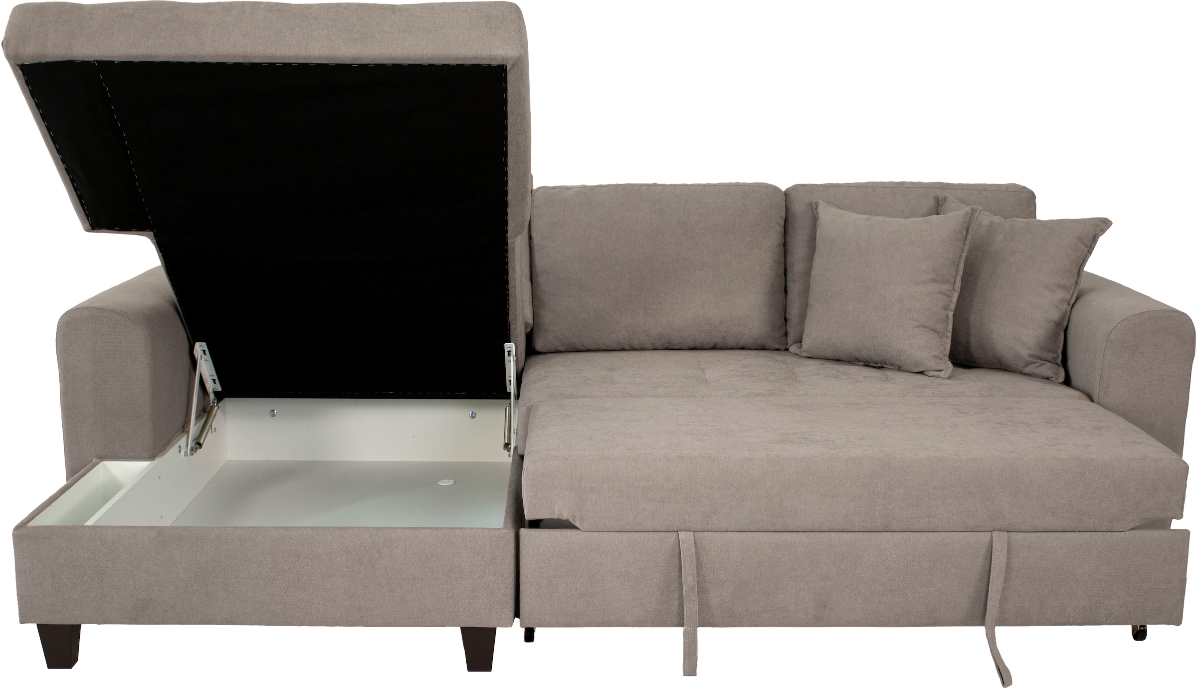 Trends by HG Ecksofa »Moritz L-Form, B: 265 cm« mit Bettfunktion, Bettkasten & Zierkissen