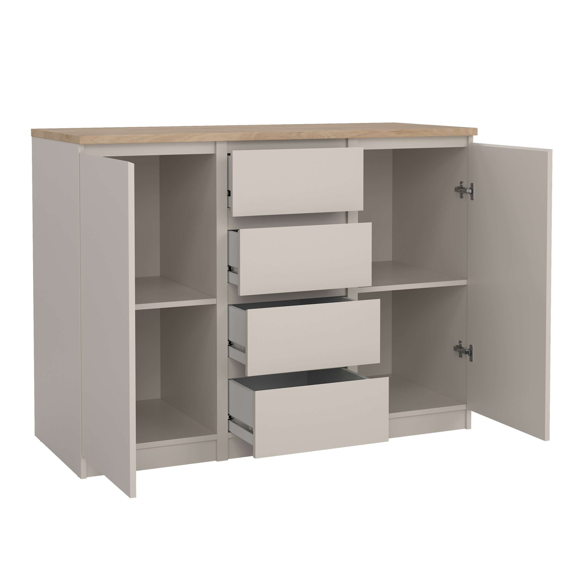 Home affaire Kommode »Naia, Sideboard, 4 Schubladen, 2 Türen, Aufbewahrung, grifflose Front« Mit Einlegeböden, modern, skandinavisches Design, in mehrere Farben