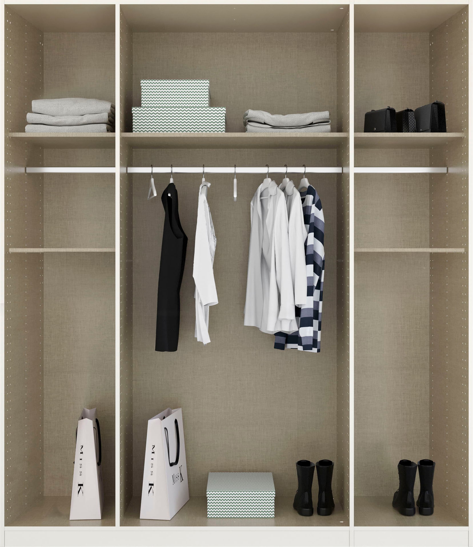 rauch Drehtürenschrank »Kleiderschrank Schrank Garderobe Wäscheschrank TICAO«, (Schubladen in der Höhe variabel positionierbar), mit 2 geräumigen Schubladen, viel Stauraum MADE IN GERMANY