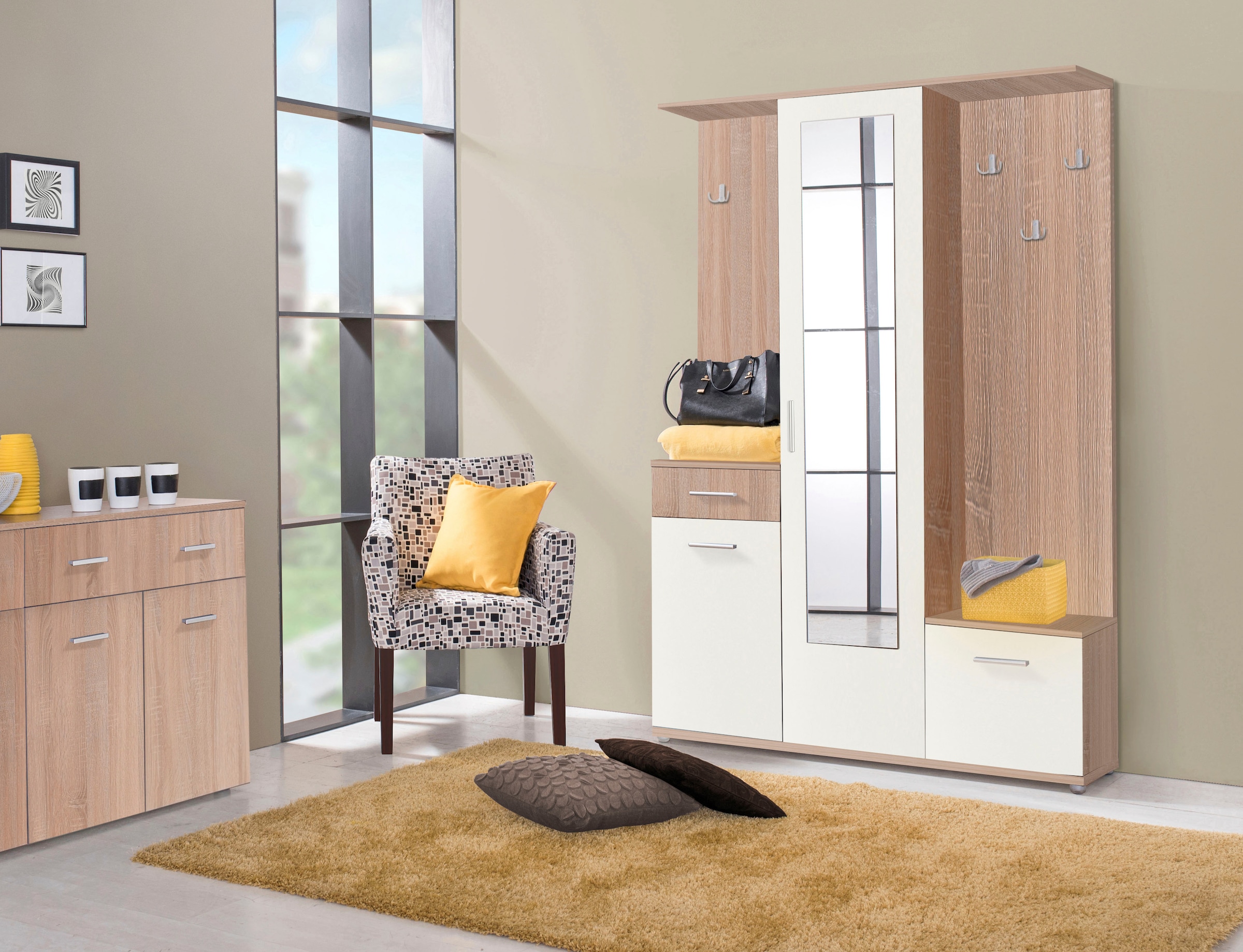 INOSIGN Kompaktgarderobe »Martin Flurgarderobe, Dielenschrank, Flurmöbel, Breite 134 cm«, Schuhschrank, mit Spiegel, in modernen Farben, mit 10 Haken