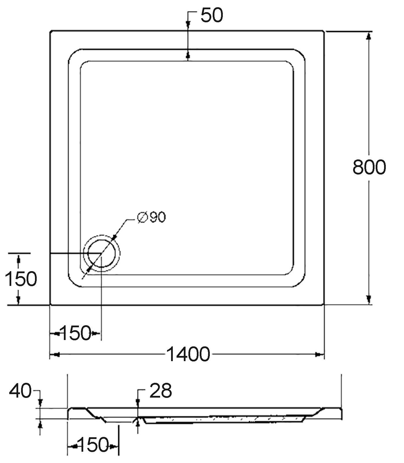 OTTOFOND Duschwanne »Set Rechteckduschwanne«, (3 St.), 1400x800/30 mm