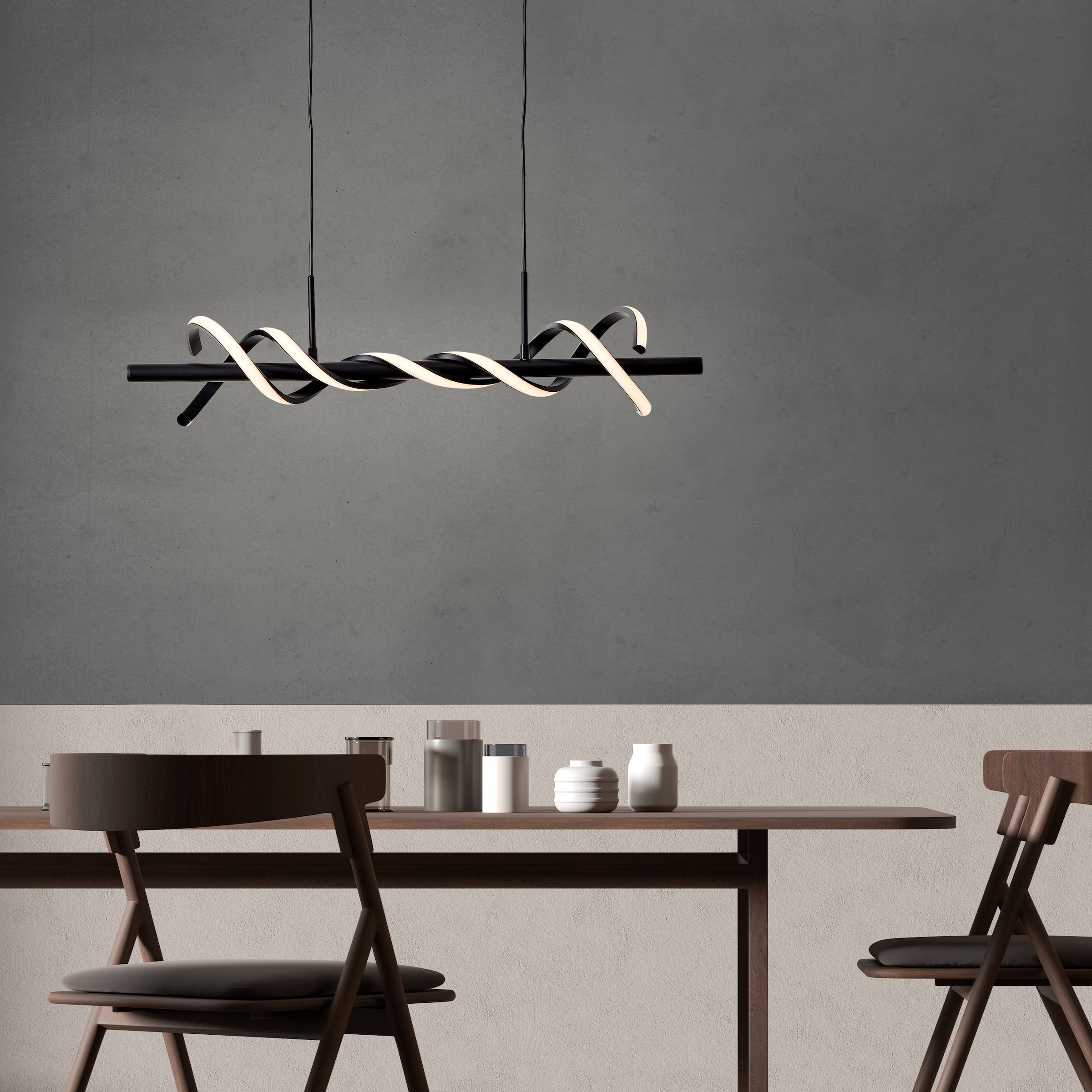 Brilliant LED Pendelleuchte »Amalie«, Höhe 150 cm, Breite 76 cm, 2100lm, kürzbar, Metall/Kunststoff, schwarz