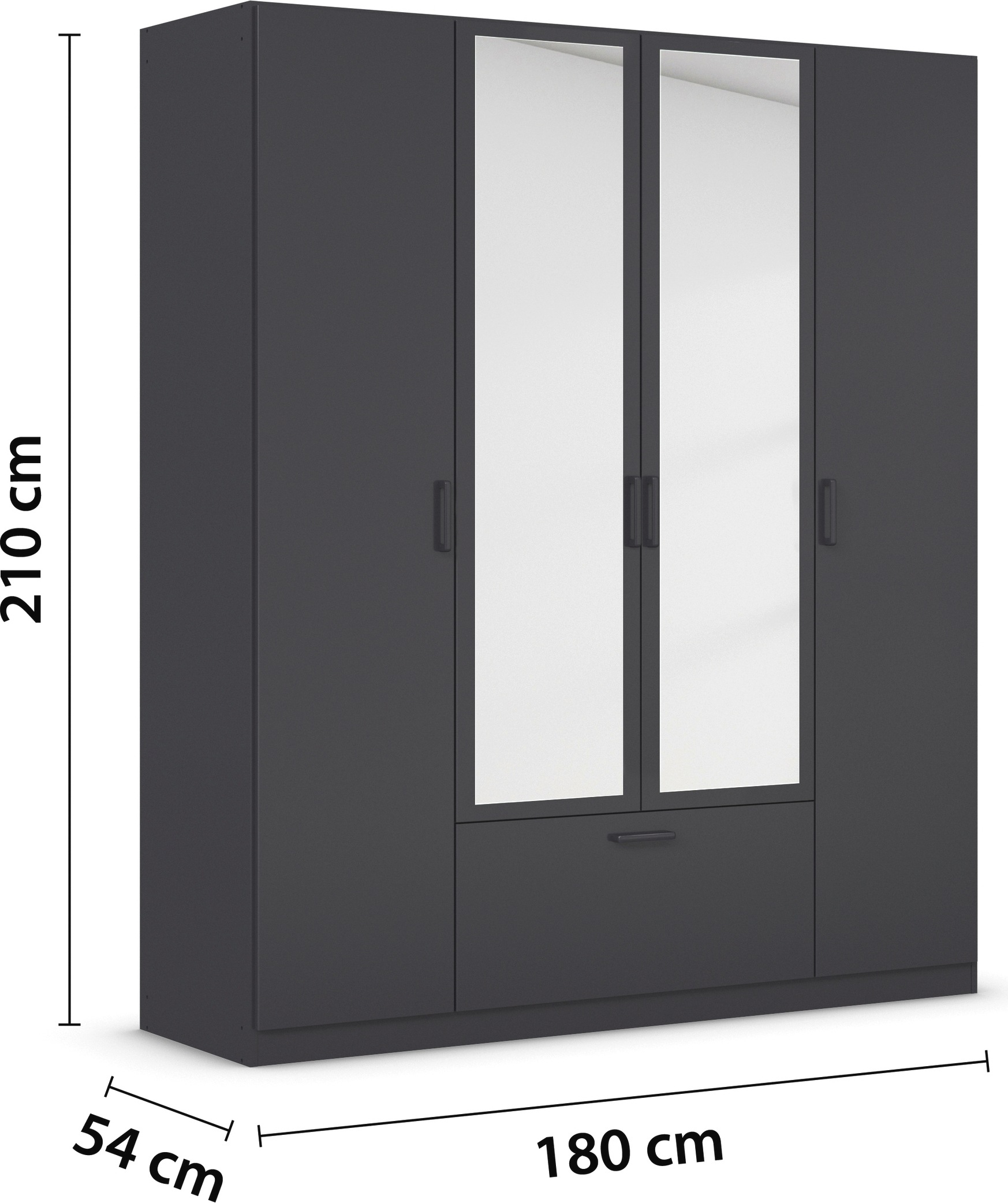 rauch Drehtürenschrank »Kleiderschrank Schrank Garderobe Wäscheschrank BARI mit Spiegel« mit Schubasten mittig, moderner Griff in Graumetallic MADE IN GERMANY