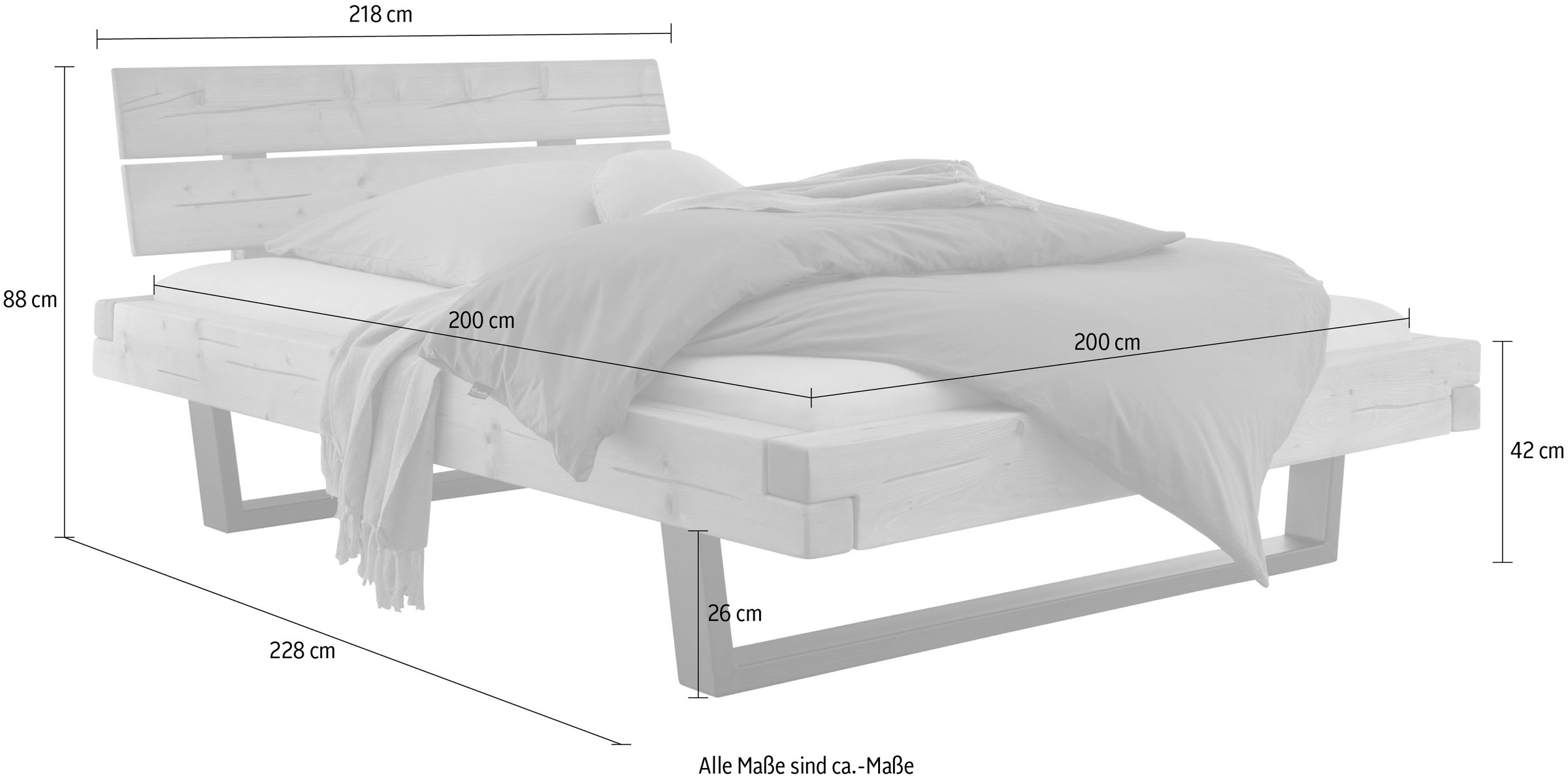 Home affaire Massivholzbett »Ultima Balkenbett Doppelbett, Füße Metallkufe«, (hohe Belastbarkeit: 200kg je Seite), FSC®-zertifizierte Wildeiche oder Fichte, viele Breiten zur Auswahl