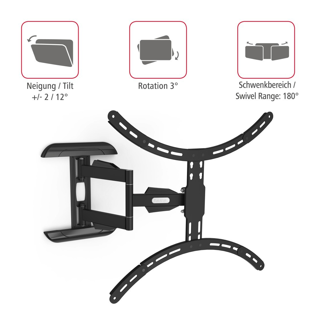 Hama TV-Wandhalterung »Halterung, schwenkbar, neigbar, ausziehbar von 94 - 191 cm (37" - 75")« bis 191 cm Zoll max. 45 kg, 43", 50", 55", 65""