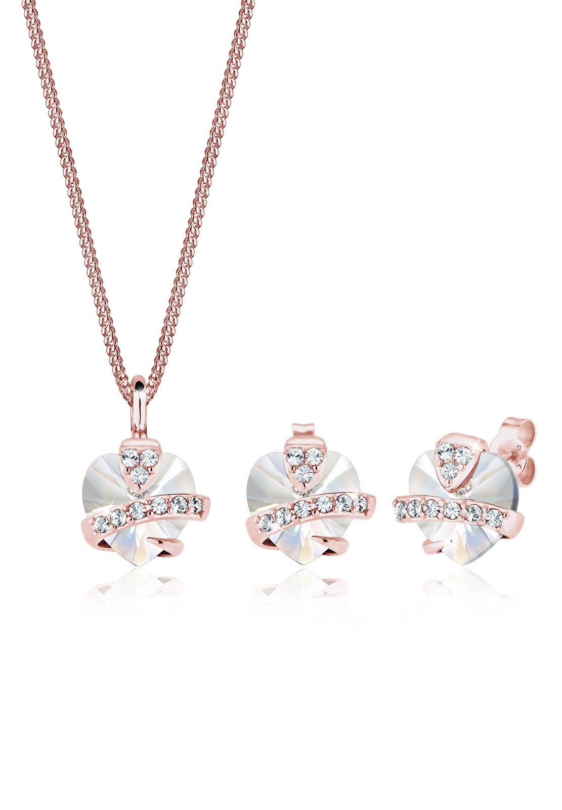 Elli Ohrring und Ketten Set »Schmuckset Herz Glamourös Kristalle 925 Silber«
