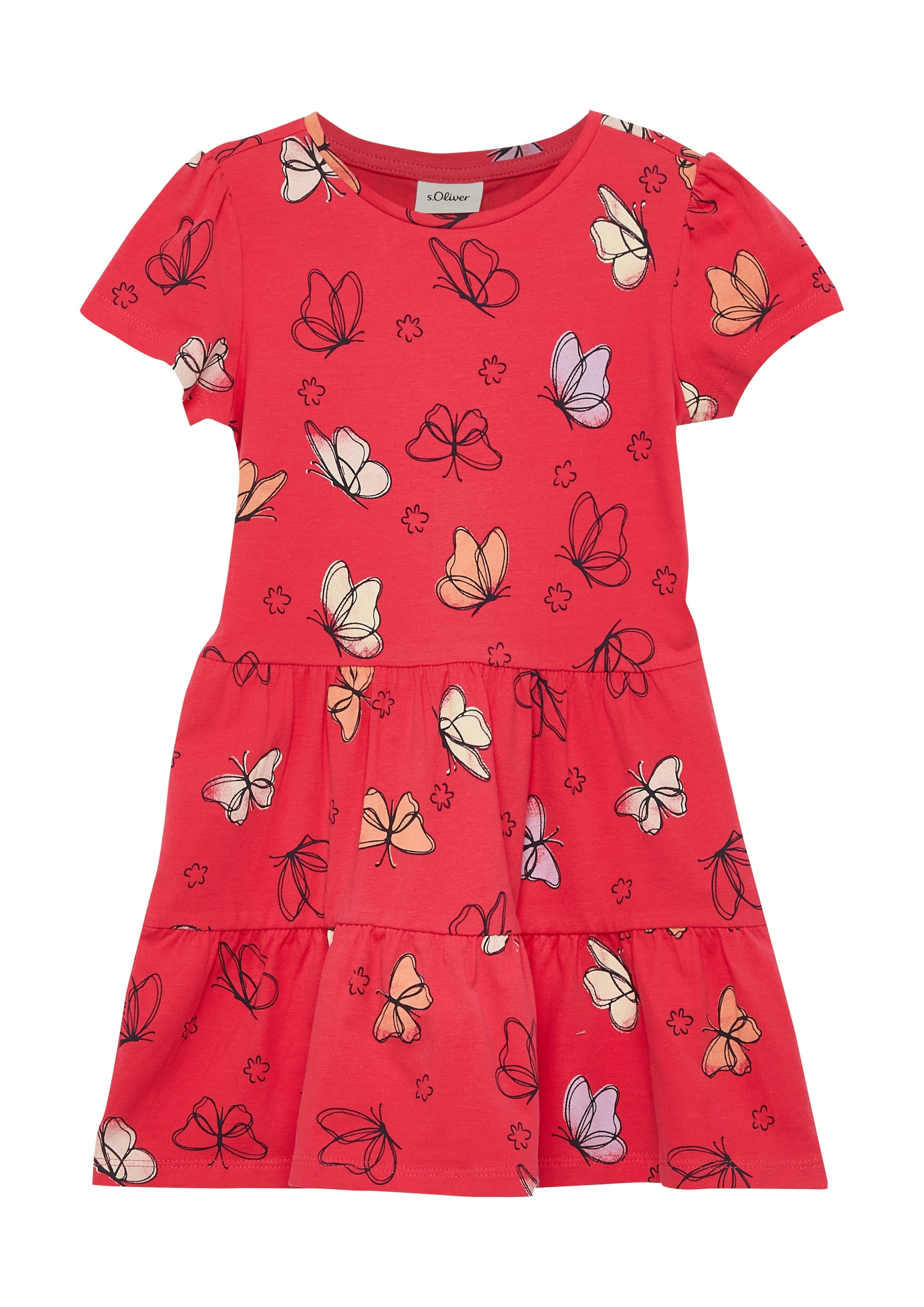 s.Oliver Junior Jerseykleid Ohne Taschen Stufenkleid mit All-Over-Print